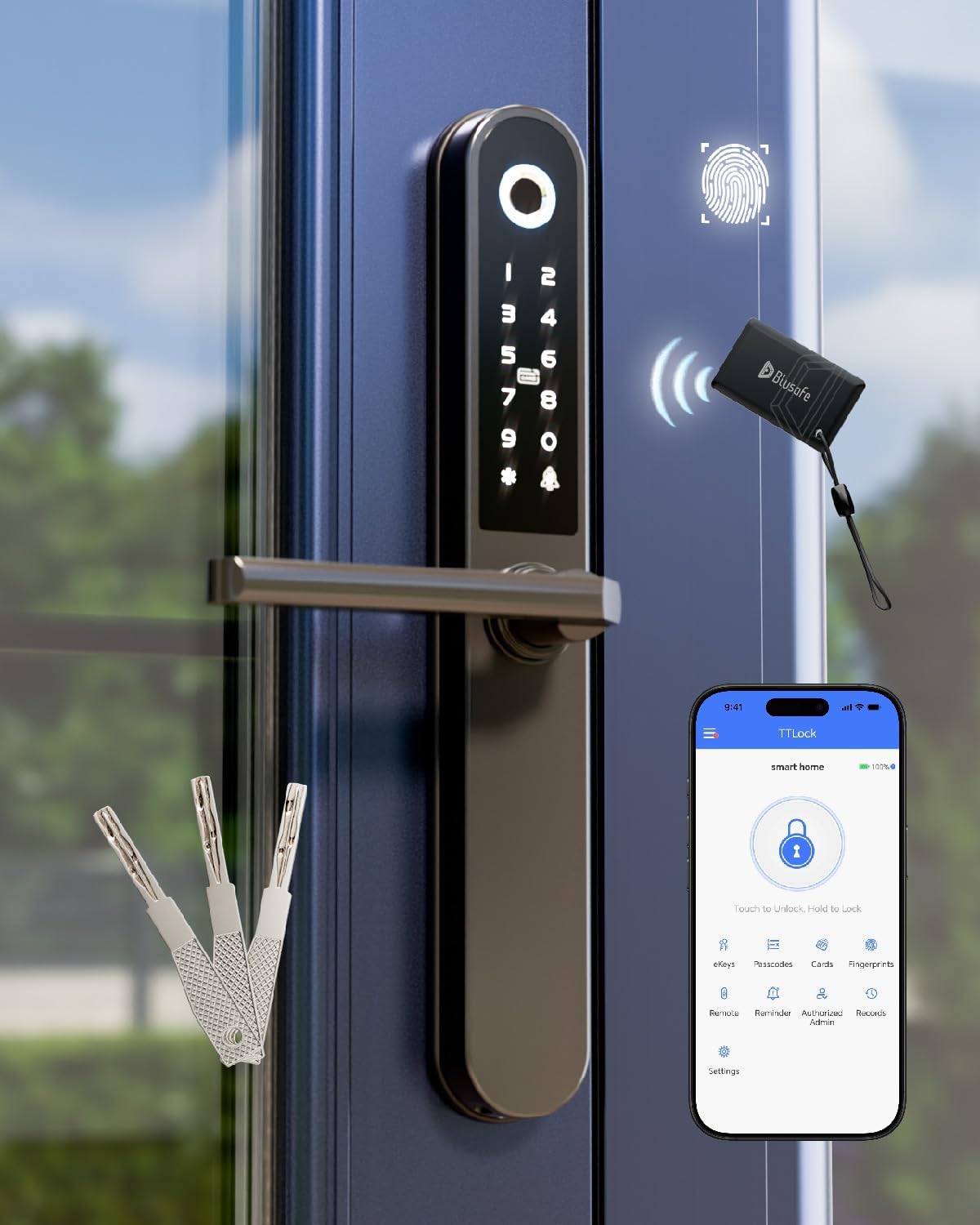 Smart Door Lock Fingerprint Door Lock with Keypad，Smart Lock for Front Door Children Proof IC Card,40–90mm Multipoint Locks (Not Suitable Point Mortise Lock)（Apollo Black）