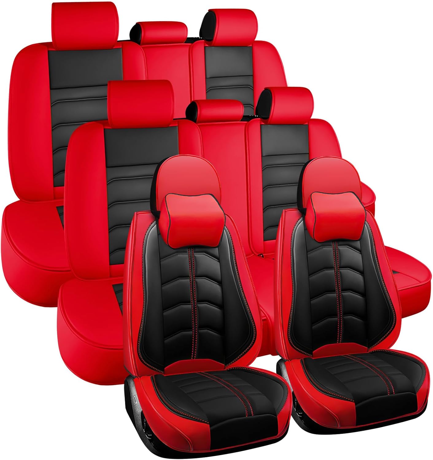 Car Seat Cover 8 Seats for Chevy Suburban 2002-2025, Durable Wear Resistant Waterproof Seat Cover, Breathable No Odor Premium Leather Car Interior Accessories.(8 Luxury,Black Red)