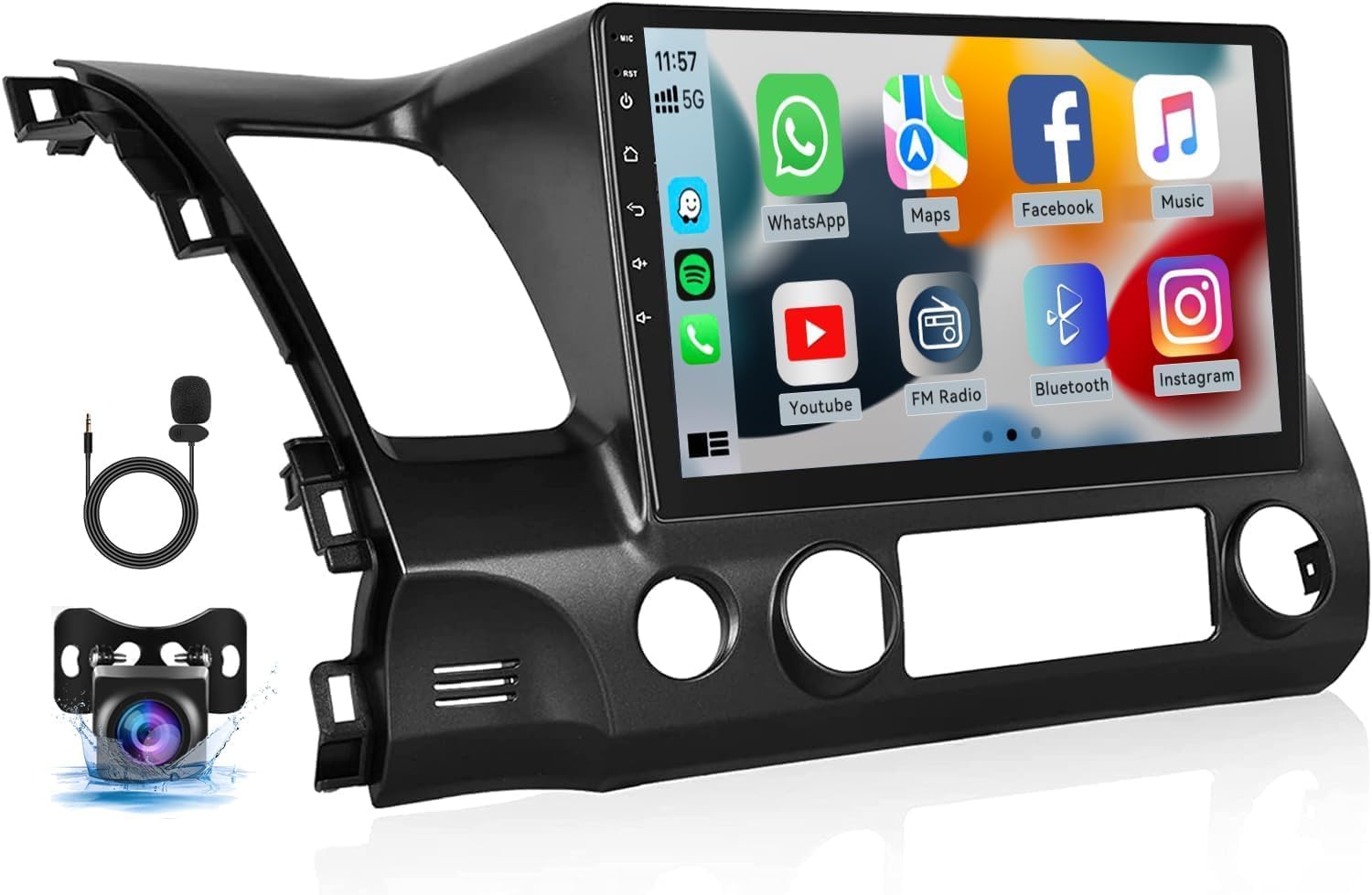 CAMECHO 2G+32G Android 13 Car Stereo for Honda Civic 2006 2007 2008 2009 2010 2011, 10.1“ Touch Screen Car Radio with Wireless CarPlay Android Auto GPS Navigation Bluetooth WiFi FM + HD Backup Camera