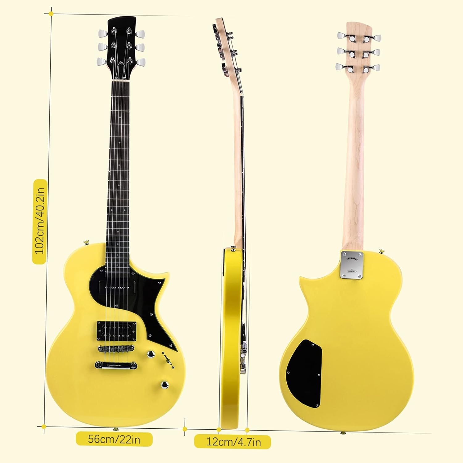 40 Electric Guitar, Solid Body Electric Guitars Kit with Pickup, Gig Bag for Beginner (Yellow)