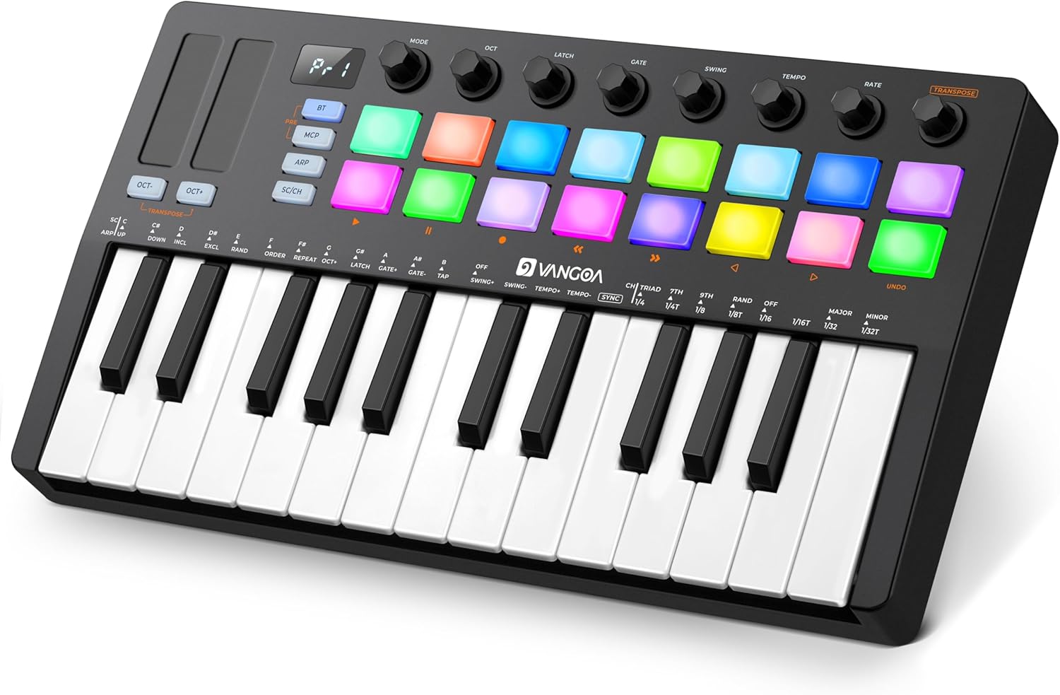Vangoa Professional Upgraded Beat Maker for Music Production, 25 Keys Midi Keyboard Makers Machine, 8 Knoks, Wireless Mini Controller Keyboard Computer Recording Midi Controllers 16 RGB Drum Pads