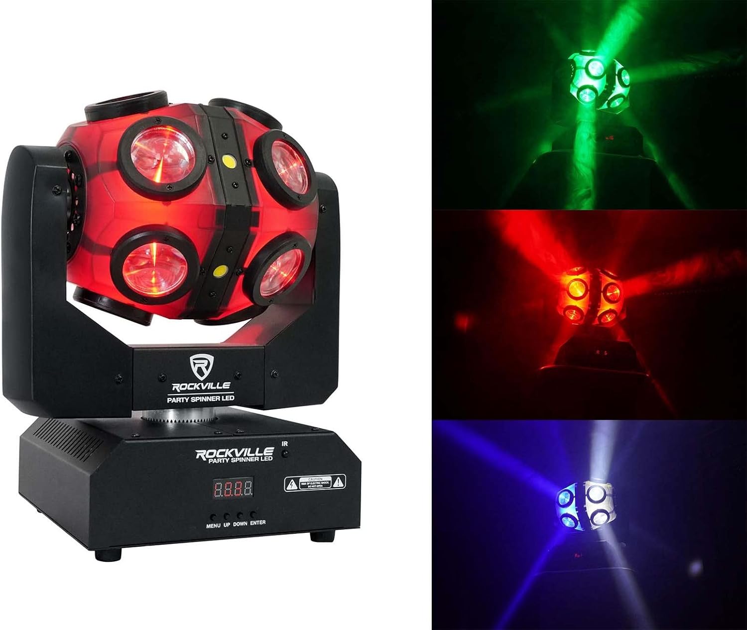 Rockville Party Spinner LED 150W Moving Head DJ Light, 18 LEDs (12 RGBW / 6 White COB), DMX Controls, Sound Activated, for Parties and Stage Events