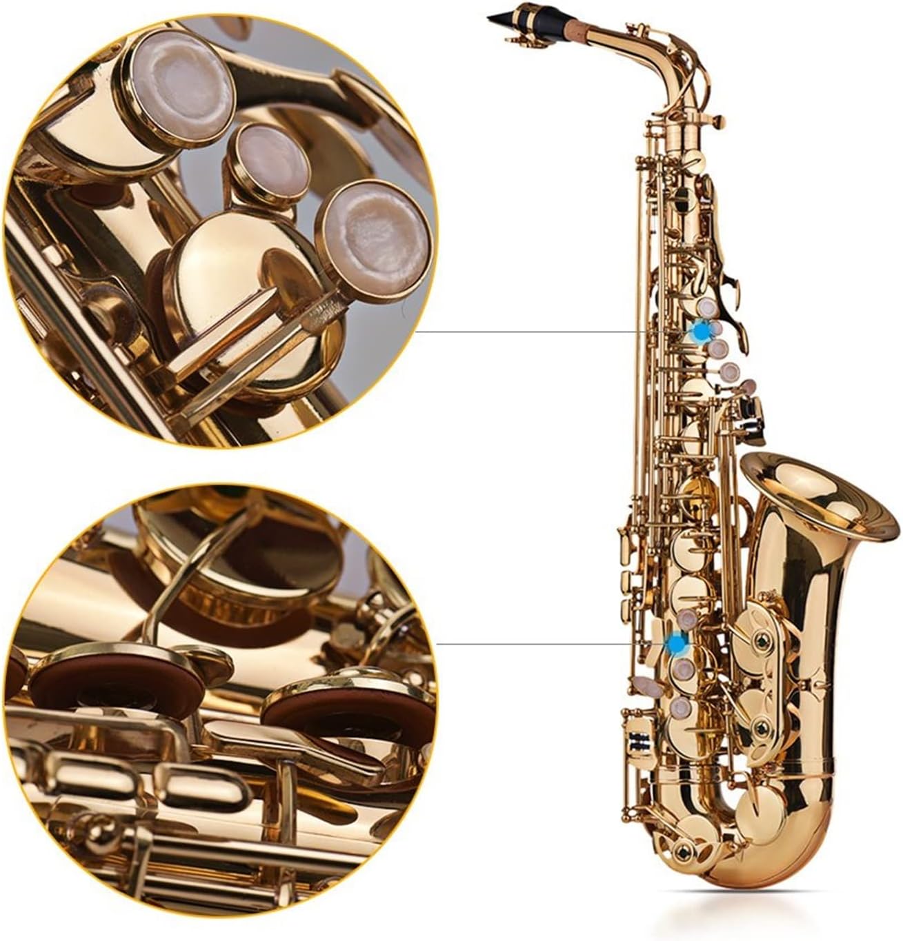 KESHUO 802 Key Type Saxophone EB Alto Tone Brass Lacquered Gold Silver with Carrying Case Cleaning Kit Woodwind Instrument Brass Sax Beginners Kit (Color : Gold)