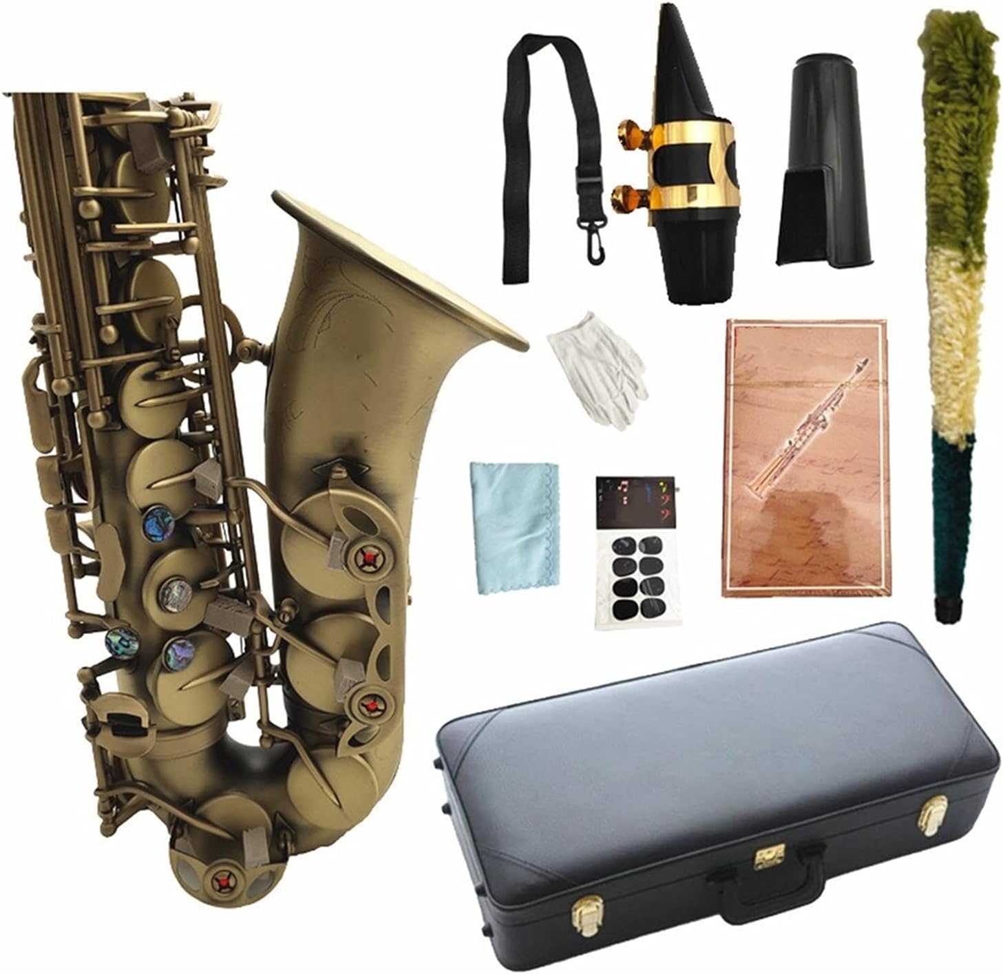 Sax Beginners Kit Alto Saxophone Reference 54 Antique Copper Plated E- Flat Musical Instrument with Mouthpiece Reed Neck Wind Instrument (Color : Dark Khak)
