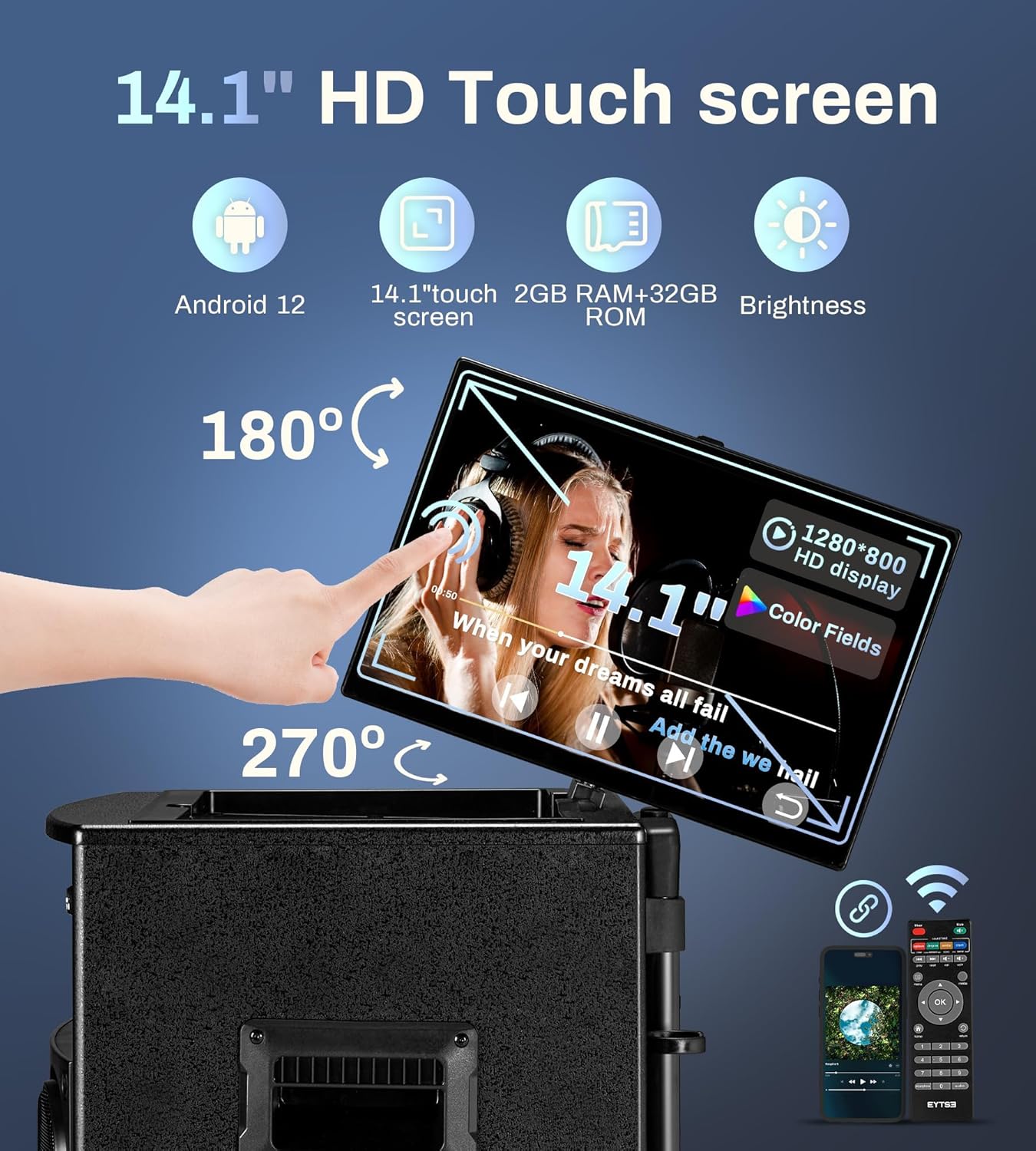 Karaoke Machine with Screen Lyrics Display for Adults 14.1