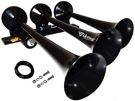 Viking Horns | 3 Trumpet Air Horn (Black) | Super Loud | Train Sound - [V1007B]