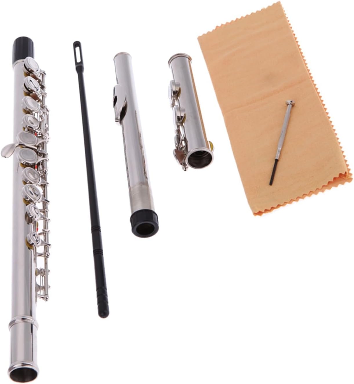Flute Silver-Plated Flute with 16 Holes C Key White Brass Woodwind Instrument with Cloth Stick Bag Flutes Musical Instruments