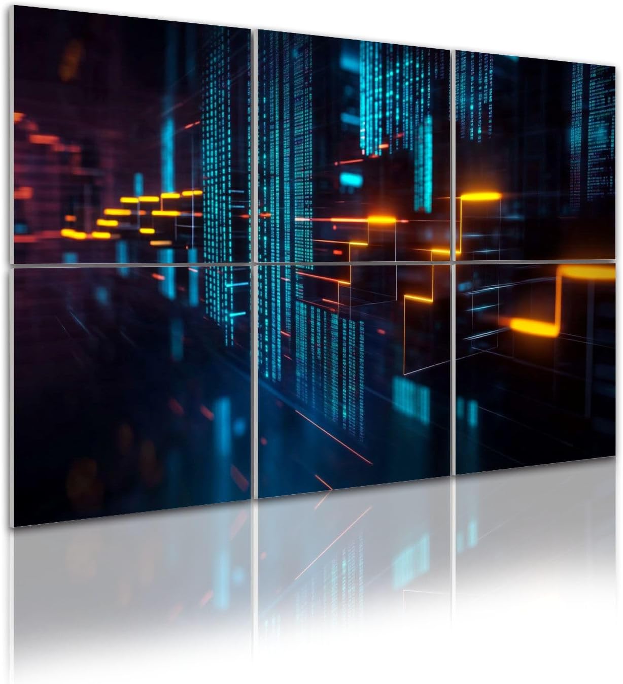 6 Pack Art Acoustic Panels Abstract trading chart big data infographics 3D Fintech glowing candle Soundproof Wall Panels, 48