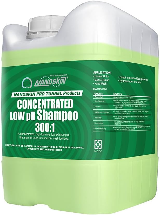 Nanoskin Tunnel Series Low pH Car Wash Shampoo – 5 Gallons, 1500:1 Concentrated Foam Soap for Car Wash Tunnels, Automatic Wash Systems, and Foam Cannons
