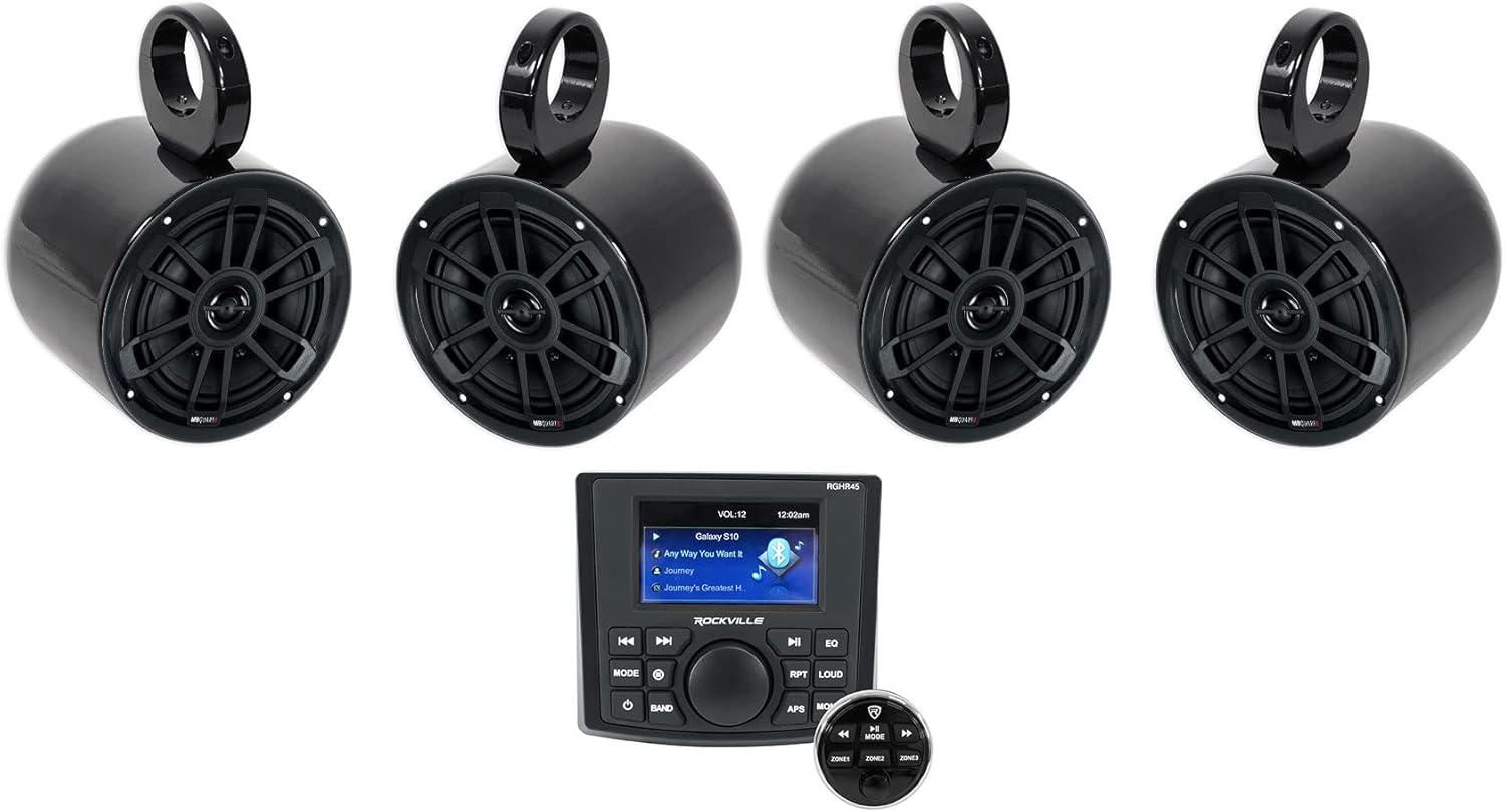 Rockville RGHR45 4 Zone Marine Bluetooth Receiver Bundle with (4) MB Quart NF1-116B 6.5
