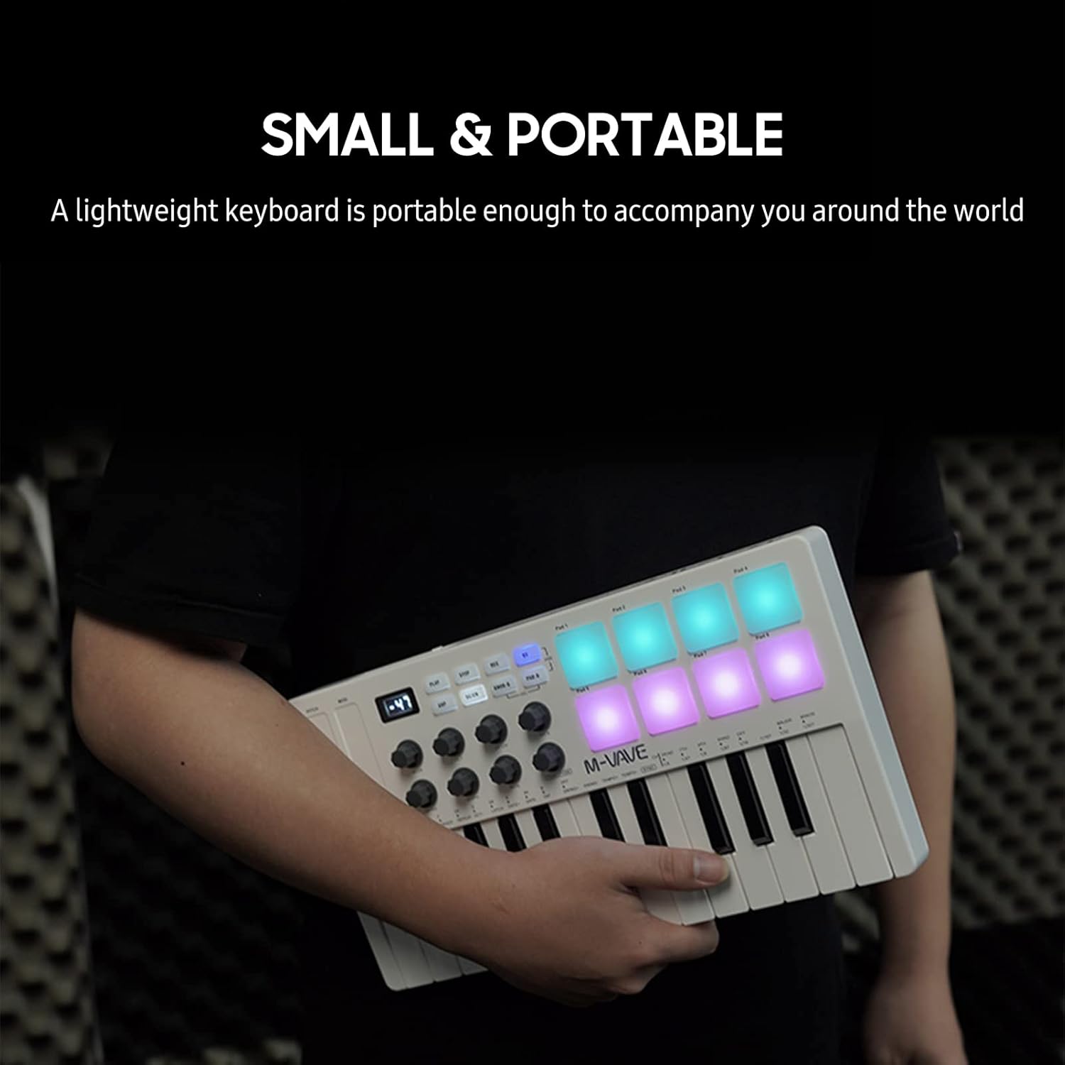 25-Key MIDI Control Keyboard Mini Portable USB Keyboard MIDI Controller with 25 Velocity Sensitive Keys 8 RGB Backlit Pads 8 Knobs