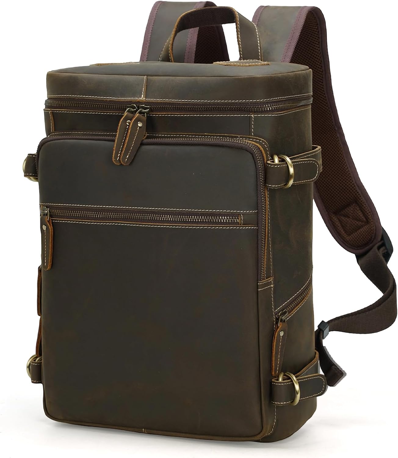 Vintage Full Grain Leather Backpack, Fits 15.6 Inch Laptop, Travel Rucksack for Casual & Business Use Gift Box (Brown)