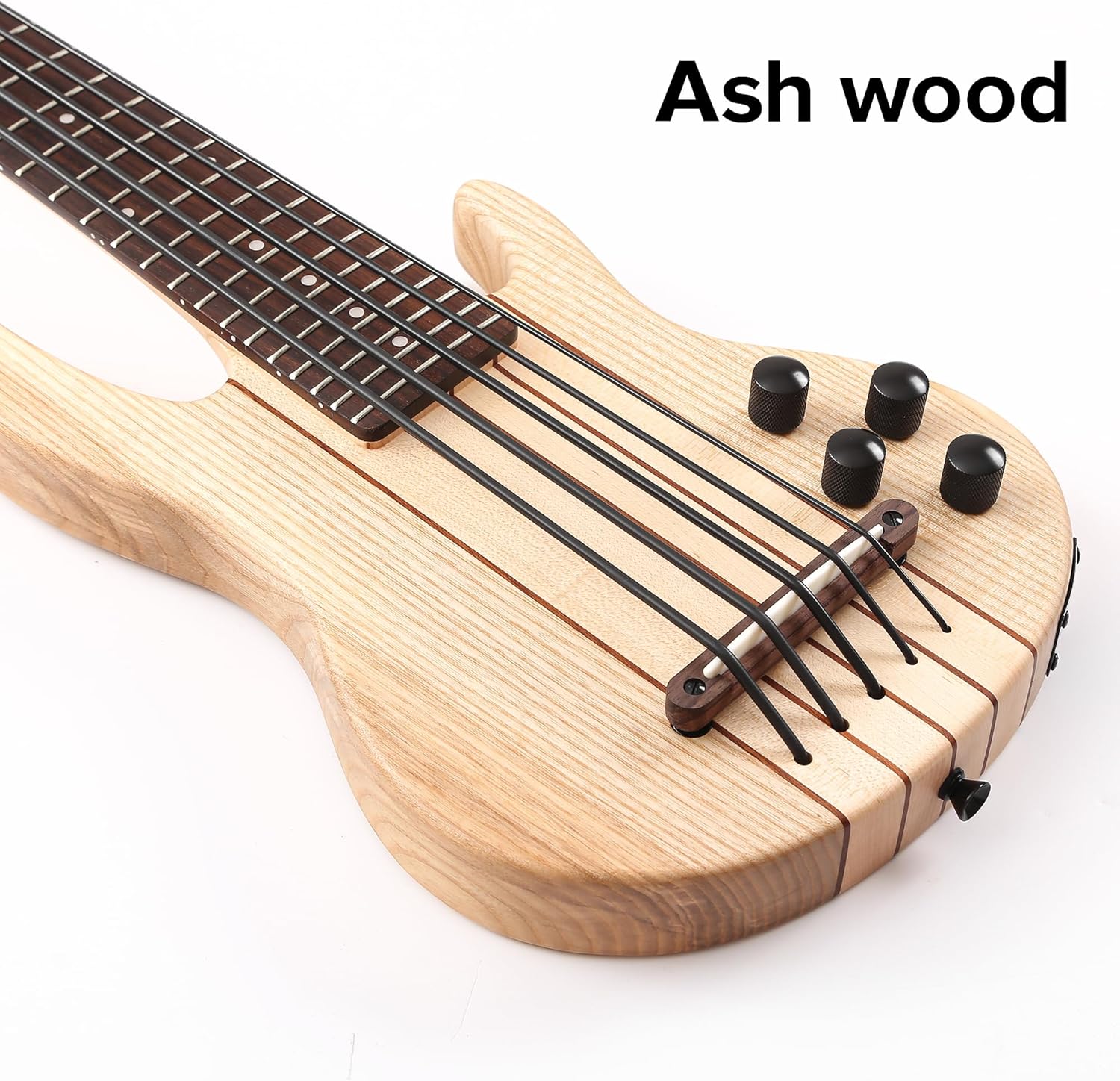 Batking Electric Ukulele Bass, 5 String UBass Fretted, Through Neck Electric Uku bass with Gig bag (Natural Color)