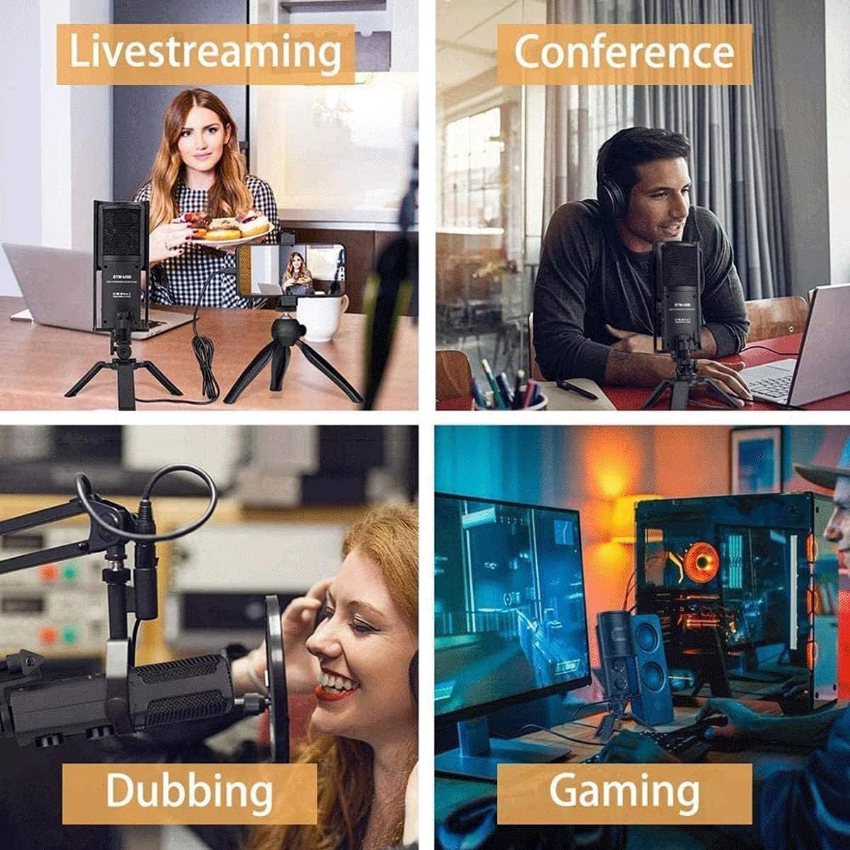 USB Condenser Microphone, Professional Zero-Latency Monitoring Microphones with Filter & Stand Gaming