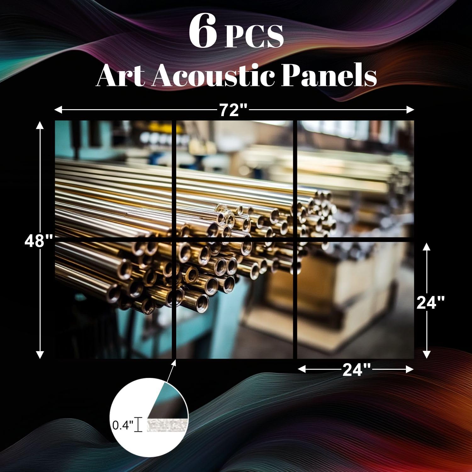 6 Pack Art Acoustic Panels Mechanical industry Sound Absorbing Panel 48