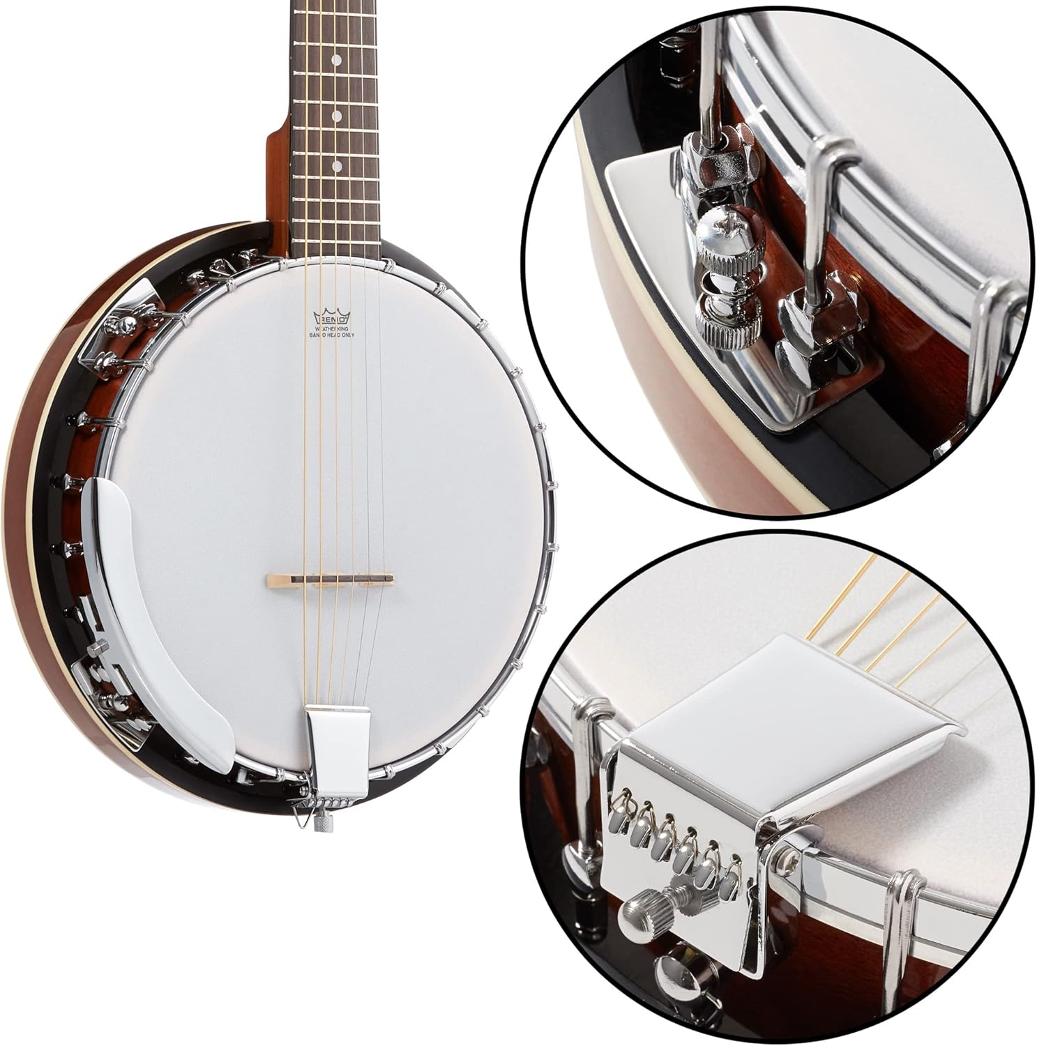 Ashthorpe 6-String Banjo - Full Size with 24 Brackets, Closed Back, Mahogany Resonator