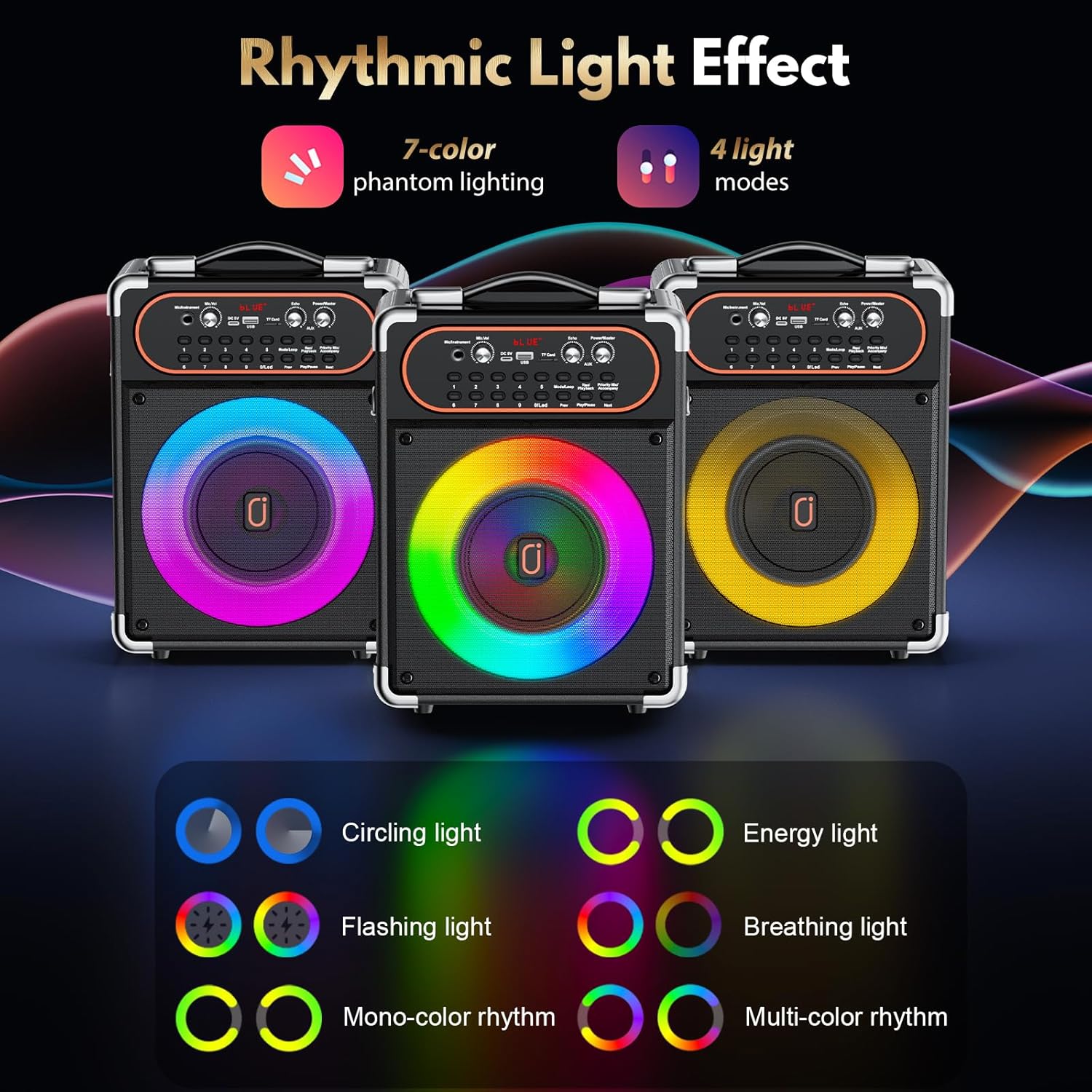 Karaoke Machine with 2 Microphones, Portable Bluetooth 5.3 Karaoke Speaker for Outdoor Events,Gatherings and Parties, PA System with Echo Adjustment for Adults, Stage-subwoofers