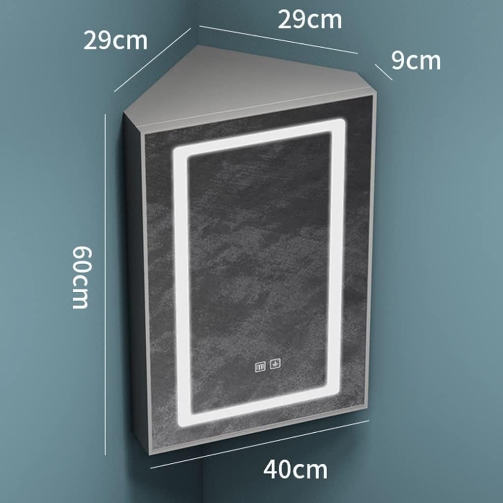 Corner Medicine Cabinet with LED Light, Wall-Mount Aluminum Bathroom Mirror Storage