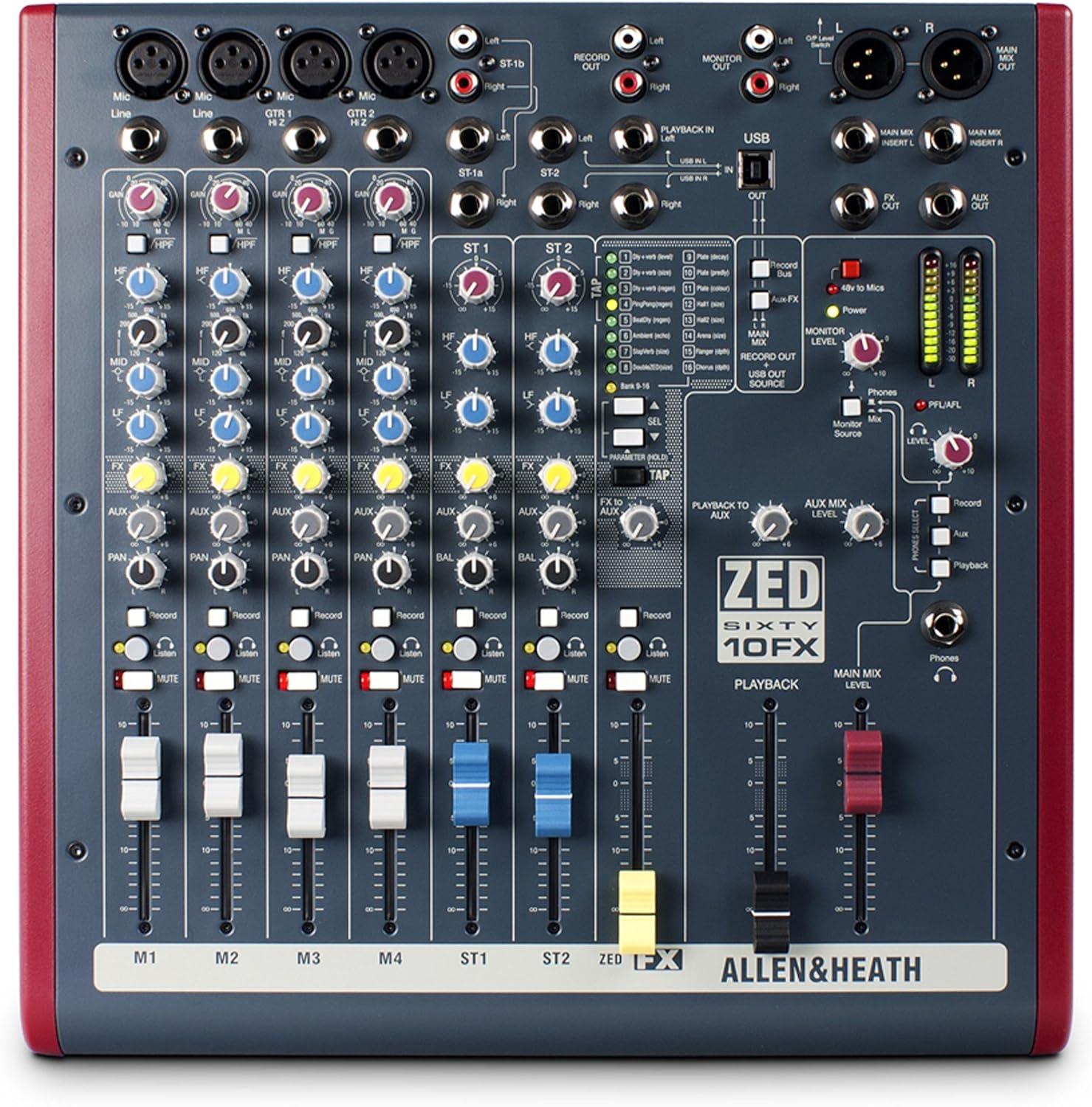 Allen & Heath ZED60-10FX - Touring Quality Audio Mixer with 2 Mic/Line, 2 Mic/Line/DI, 3 Stereo Line, Onboard FX and USB I/O (AH-ZED60-10FX)