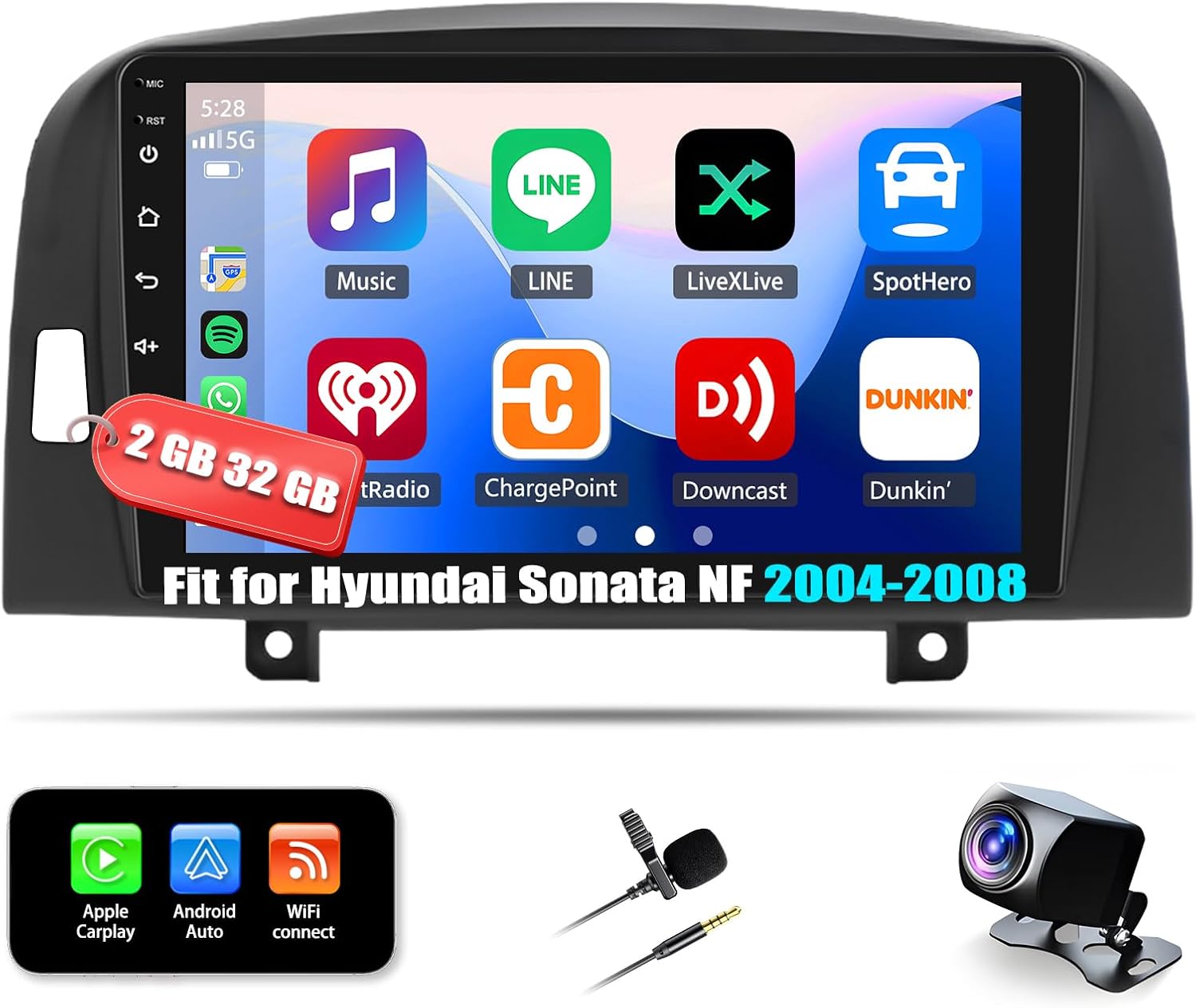 2+32G Android 13 Car Stereo Compatible with Hyundai Sonata NF 2004-2008 Radio Upgrade 9 Inch Touch Screen with Wireless Carplay Android Auto AHD Backup Camera Mirror Link GPS SWC WiFi FM