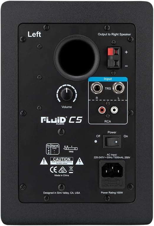 Fluid Audio C5 2-Way 5 Inch Active Studio Monitor, Black, Pair