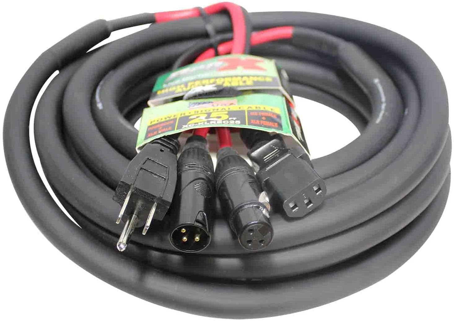 Prox XC-XLREC25 25' IEC Female to NEMA 15P (14AWG) & XLR-M to XLRF (20AWG) Balanced High Performance Audio/Power Cable
