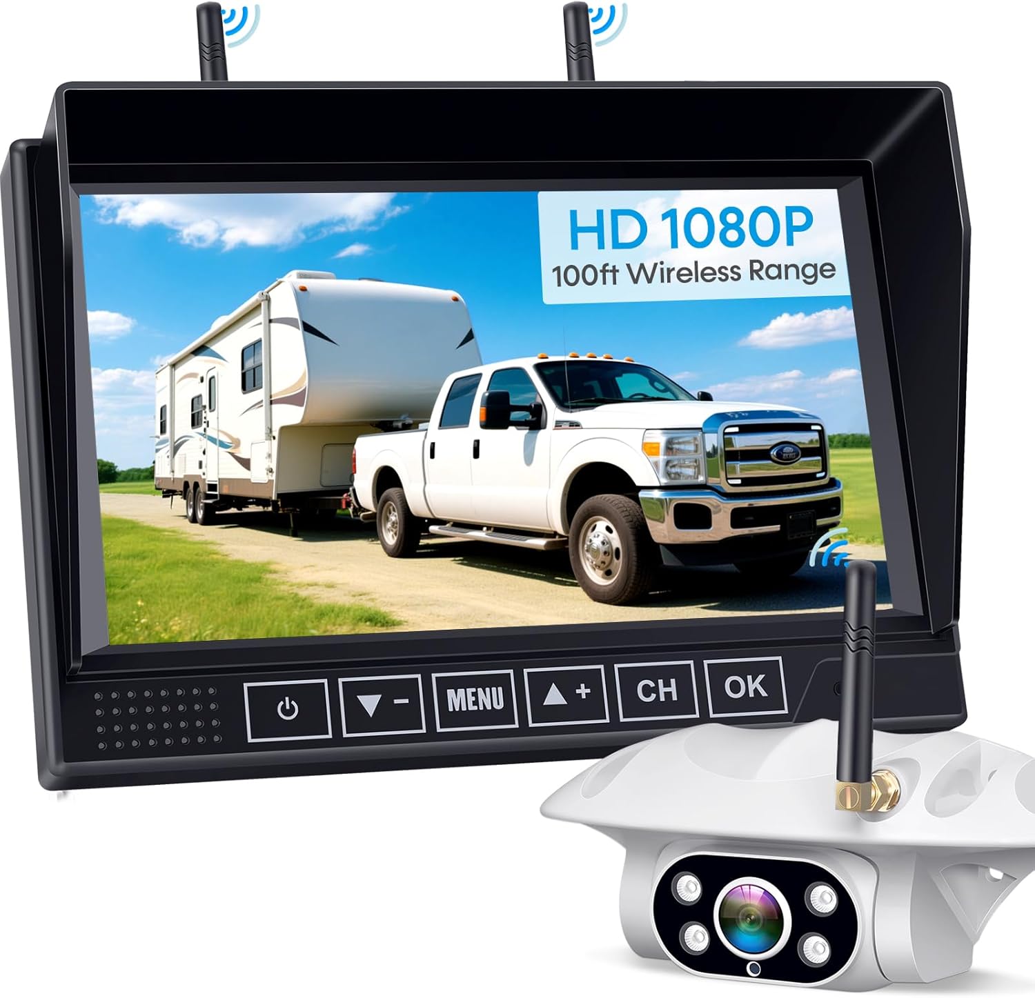 AMTIFO Wireless RV Backup Camera: 1080P HD Rear View Camera with 7″ DVR Split-Screen Monitor,170° Wide-Angle Lens, IR Night Vision, Waterproof IP69, Plug & Play for Furrion Pre-Wired RVs