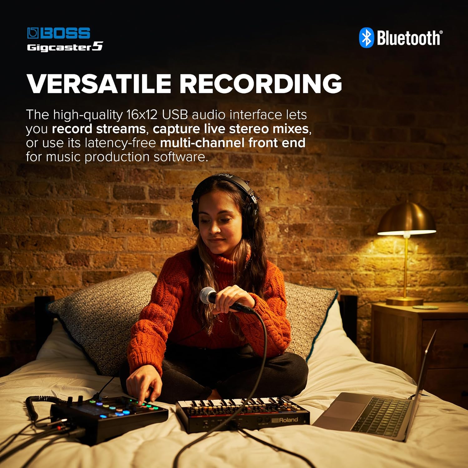 BOSS Gigcaster 5 Compact 5-Channel Audio Streaming Mixer with Direct Guitar/Bass Input | 2 XLR Mic Inputs | Stereo Line Input | 8 Touchscreen SFX Pads | 16x12 USB Audio Interface