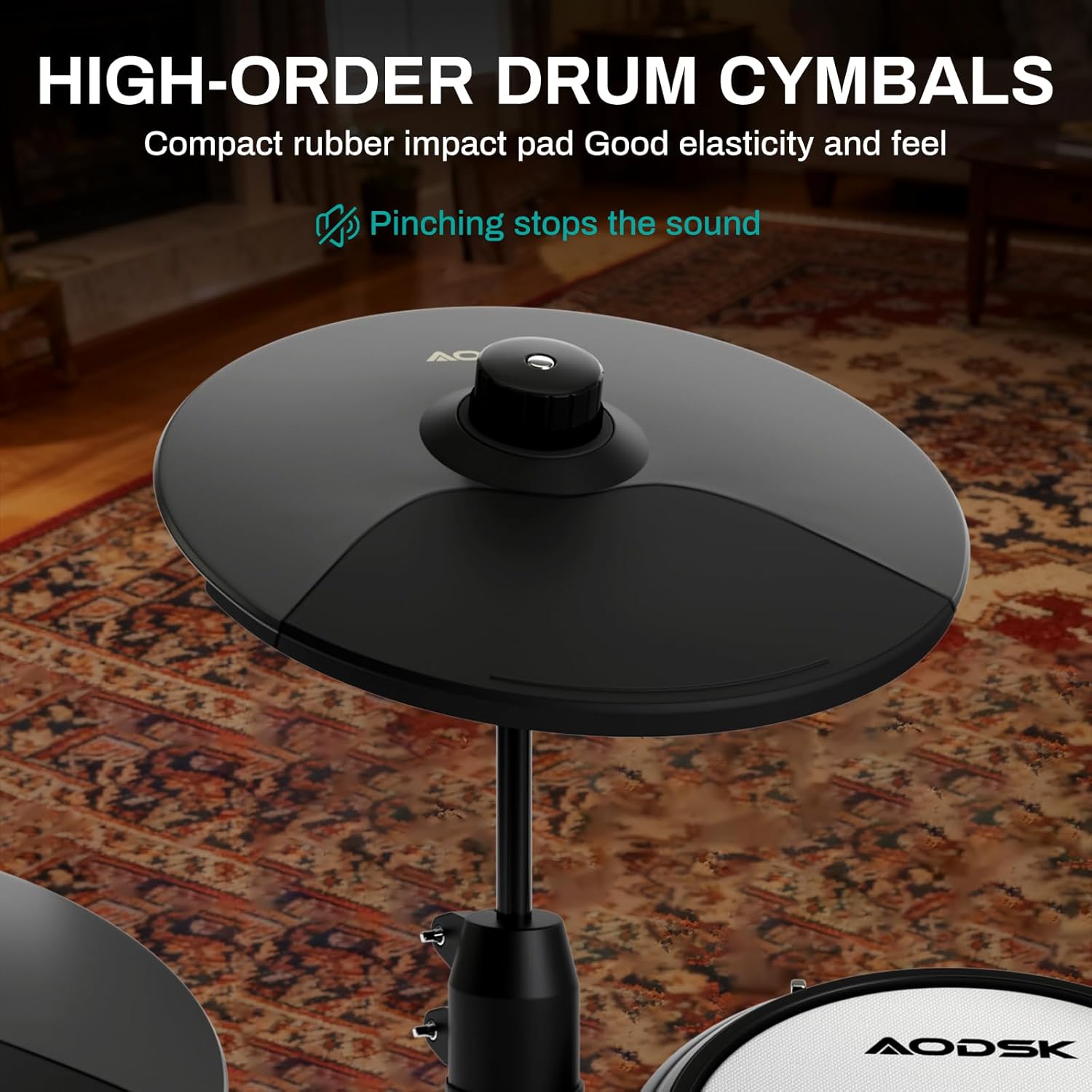 AODSK Electric Drum Set with Quiet Mesh Pads,Electronic Drum for Beginner,USB MIDI,Throne,Headphones,Sticks, Included 15 Kits and 195 Sounds (AED-403-Teenagers Beginners)