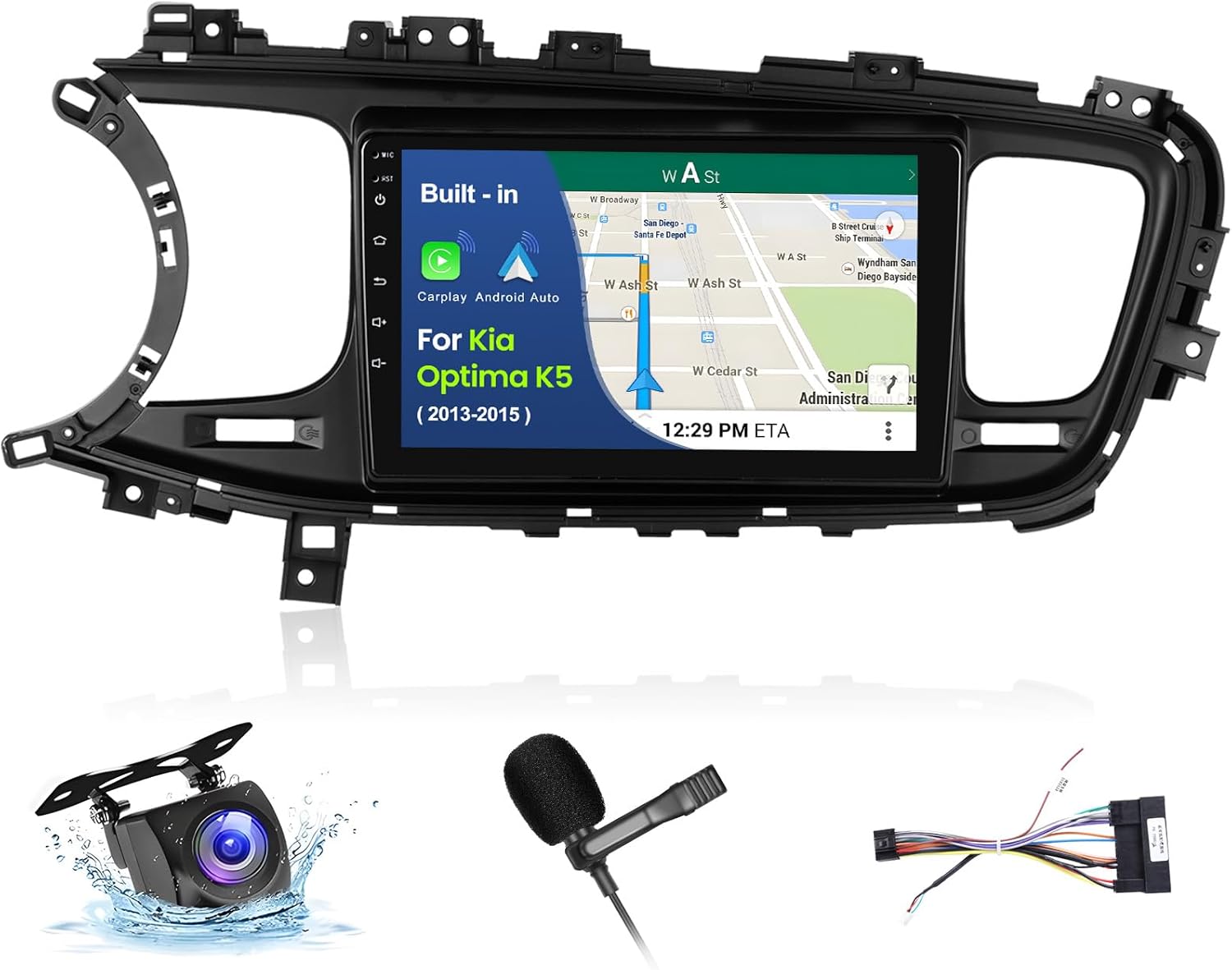 [2G+64G] Android 15 Car Stereo for Kia Optima K5 2013-2015 with Wireless Carplay/Android Auto, 9 Inch Touch Screen for Optima with GPS WiFi Bluetooth FM/RDS EQ SWC 26UI Backup Camera MIC