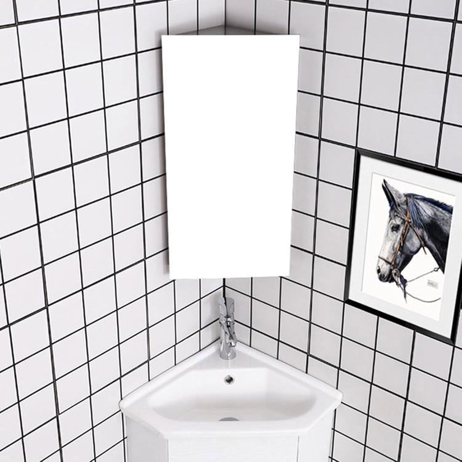 Generic 23.6 Inch Wall Mount Corner Medicine Cabinet with Mirror, Bathroom Wall Cabinet, Polished Stainless Steel, Hanging Triple Shelf Storage Cabinet - Left Open Mirror Door