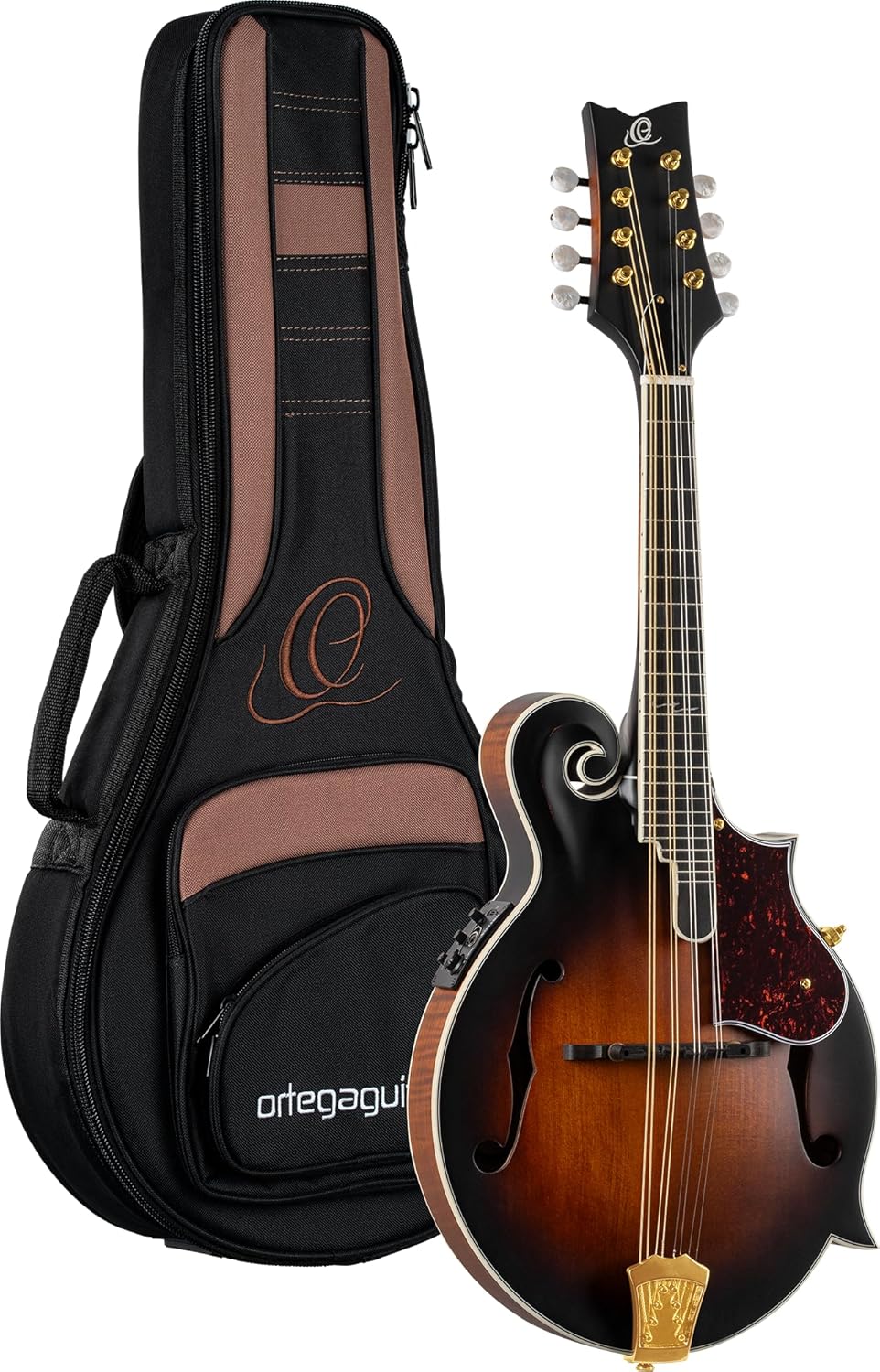Ortega Guitars, 8-String F-Style Series All Solid Acoustic-Electric Mandolin w/Bag, Right, Gold (RMFE100AVO)