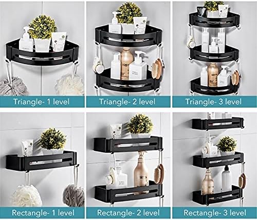Shower Shelves Bathroom Shelf, Corner Shelves, for Bathroom Black Wall Triangle Rectangle Bath Accessories Bathing Accessories (Color : Triangle- 2 Level)