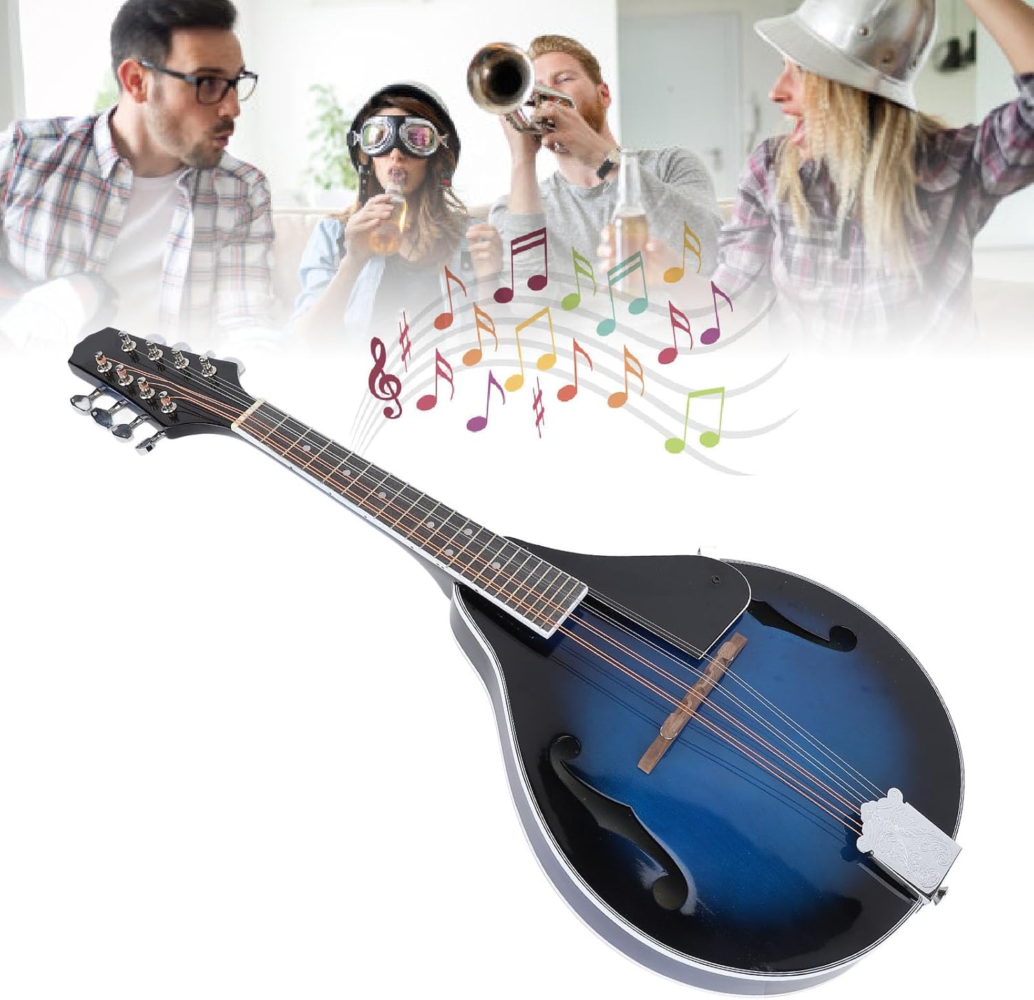 A Style Mandolin, 8 String Acoustic Mandolin Instrument with Tuner, Rosewood Mandolin Musical Instrument for Professionals, Beginners, Adults, Teens, Youth, Kids, Band Performance