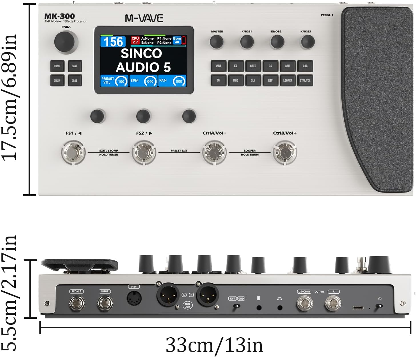 DaierTek Guitar & Bass Multi Effects Pedal, Electric Guitar Effects with 3.5’’ Display and 11 Modules, Vocal Effects Processor for 160 Presets, 120 Amp Models, Bluetooth, for Live, Studio & Practice