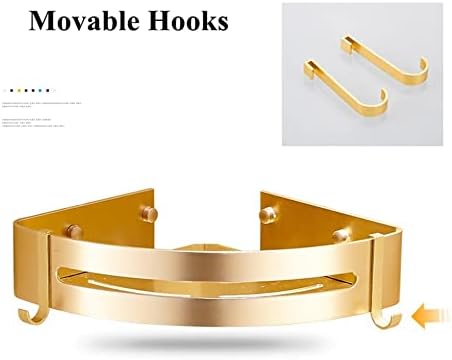 Corner Shower Caddy Bathroom Corner Gold Shelf, Shower Caddy with Two Hooks, Self Adhesive Wall Mount with Screws Storage Shelves Triangle Baskets Shower Organizer (Color : 3 Tier)