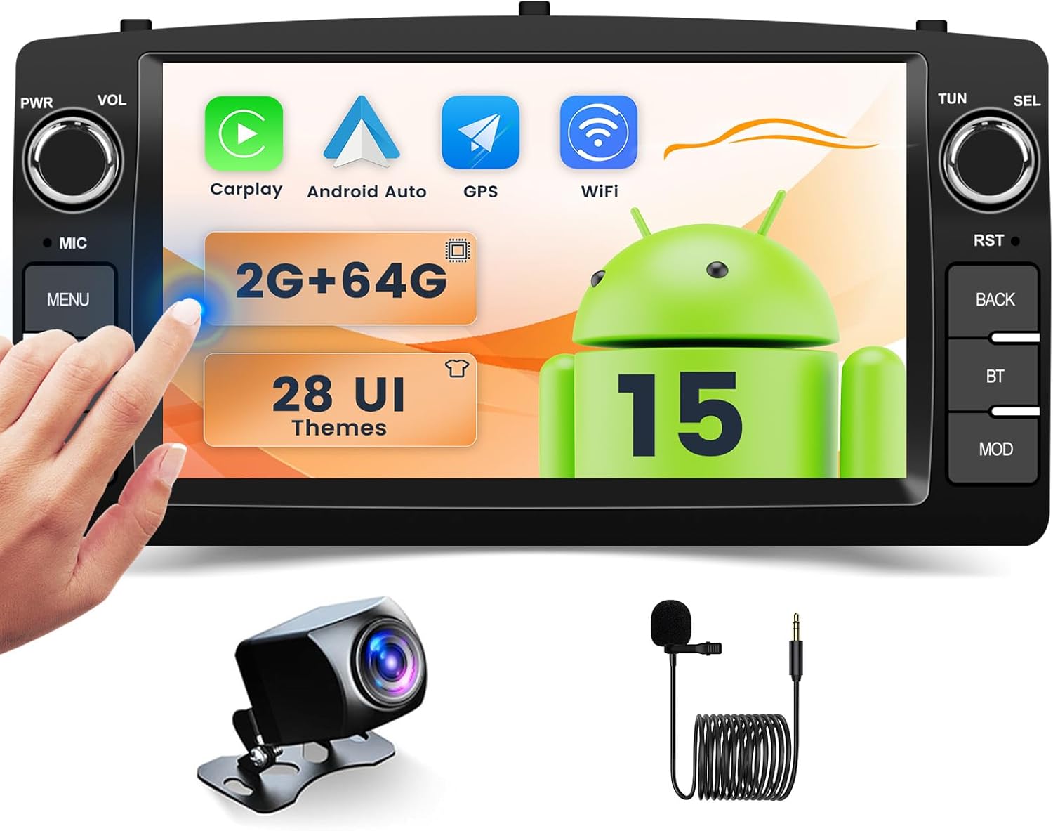 7 inch【2+64GB】 for Toyota Corolla E120 E130 2000-2006 Fuluku Android 13 Car Stereo with Wireless Carplay Android Auto, 7'' Touch Screen Car Radio GPS WiFi, Bluetooth SWC Mic Backup Camera Mirror Link