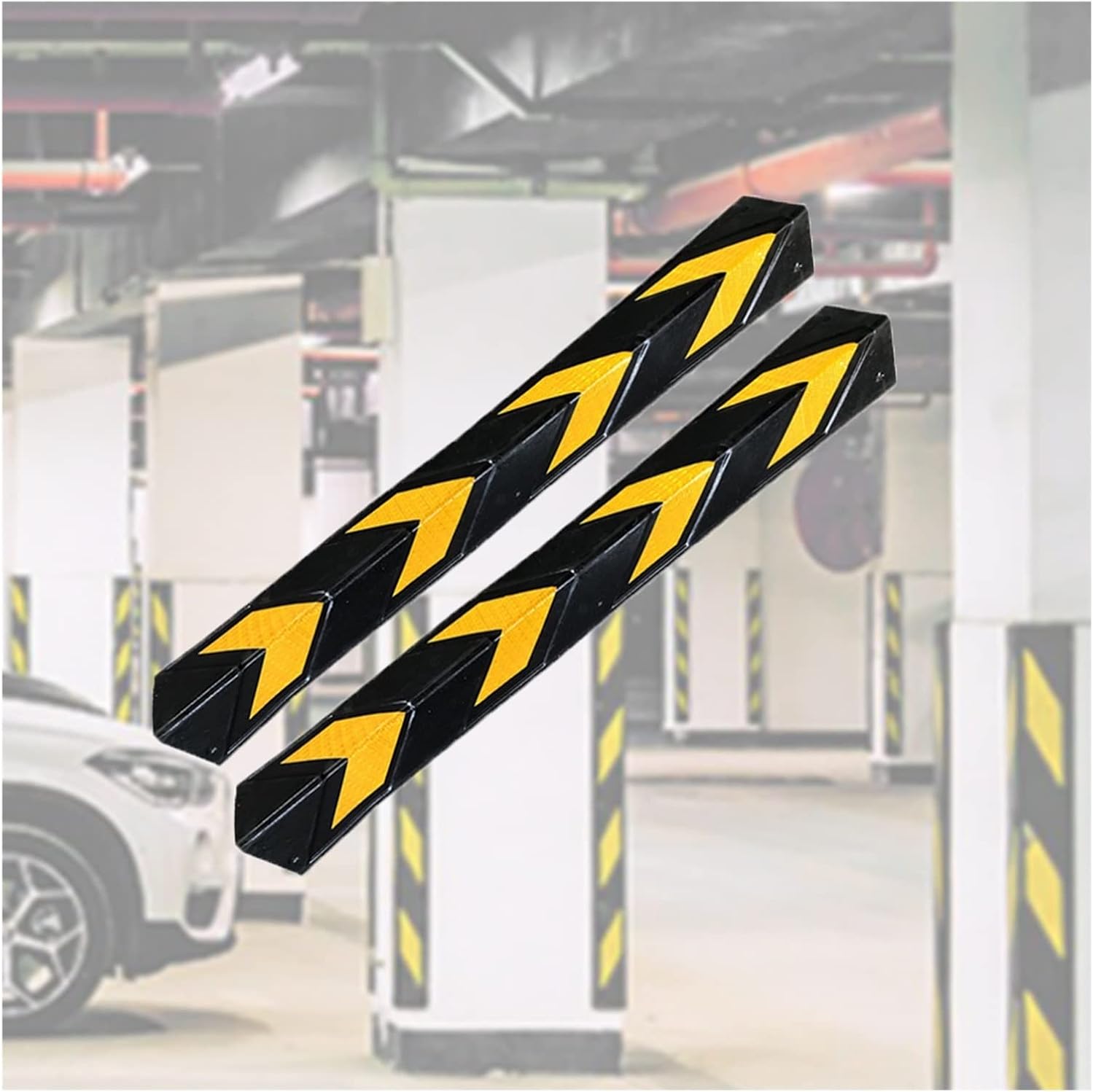 XPLKQXE Garage Wall Protector, Rubber Corner Guards Parking Stopper, Car Parking and Warehouse, Reflective Yellow Strip (Color : Black+Yellow-150cm, Size : 12pcs)