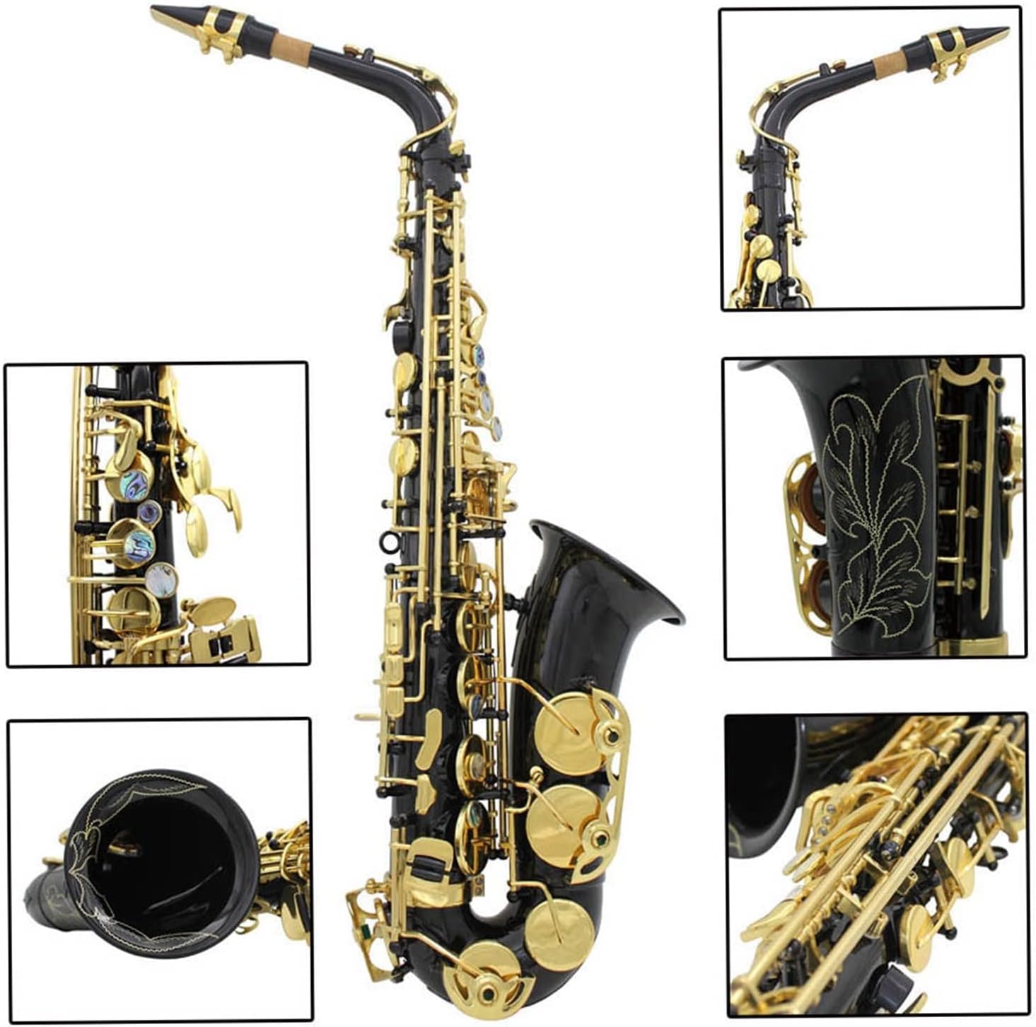 Brass Engraved EB E-Flat Alto Saxophone Sax Abalone Shell Buttons Wind Instrument with Sax Accessories (Color : 2)