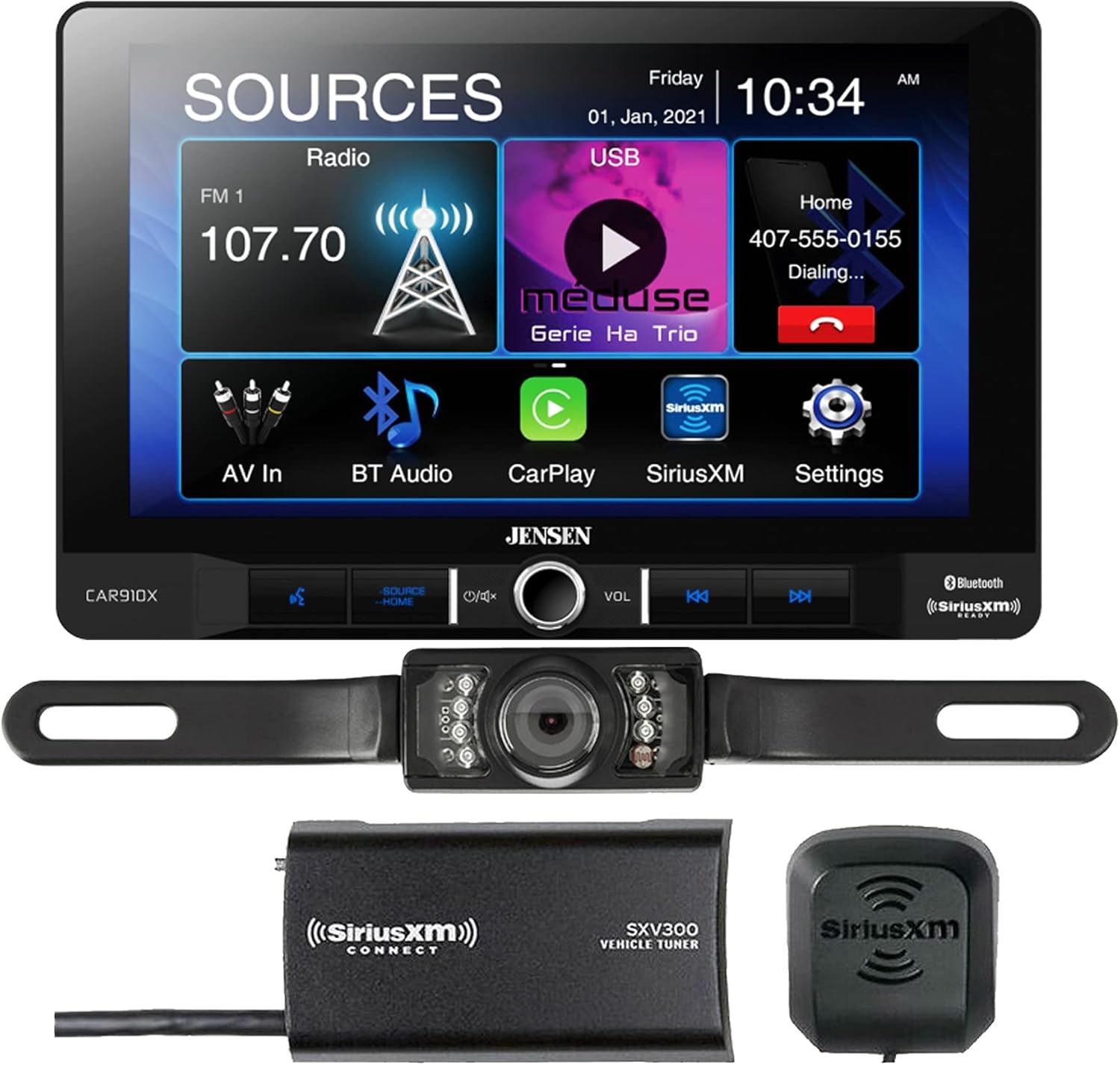 Jensen CAR910W Digital Multimedia Receiver Bundle with + (1) SiriusXM SXV300V1 Tuner + (1) Bullet Style Backup Camera (Renewed)