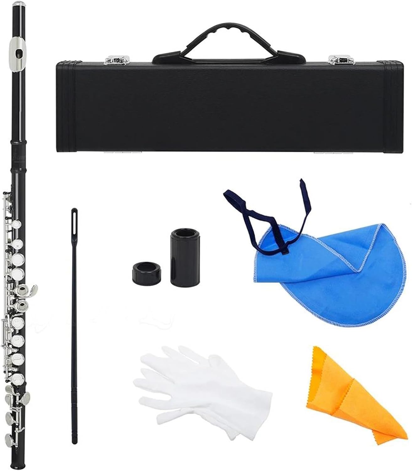 Black 16 Holes Flute Woodwind Instrument Closed Key Add The E Key C Tone Nickel Plated Concert Flute With Music Case