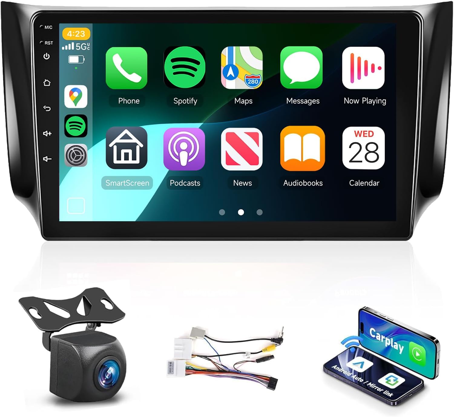 HiFi 16EQ 2G+64G Car Stereo for Nissan Sentra Sylphy B17 2013-2017 Radio with Wireless CarPlay Android Auto MirrorLink,10.1inch 1080P HD IPS Touch Screen FM/RDS Bluetooth GPS WiFi Backup Camera