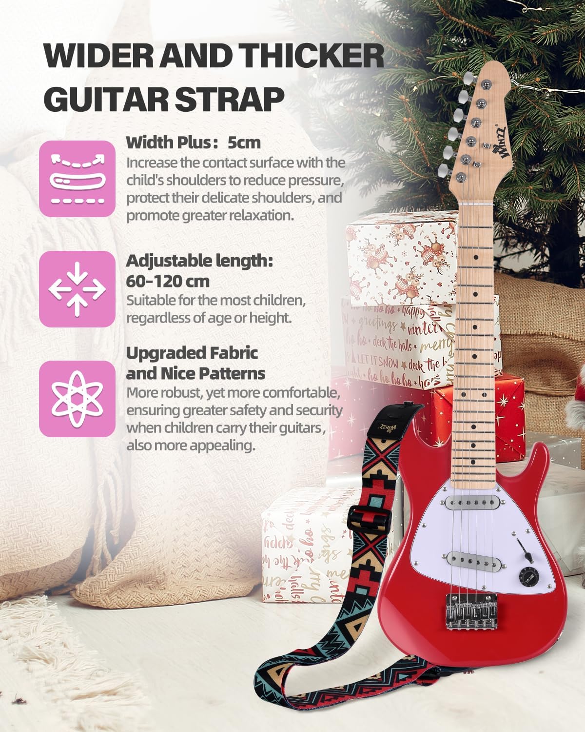 Winzz 30 Inch Kids Electric Guitar Beginner Kit, Junior 1/4 Size Mini Electric Guitar for Children Complete Stater Set with Amp, Gloosy Red Colour