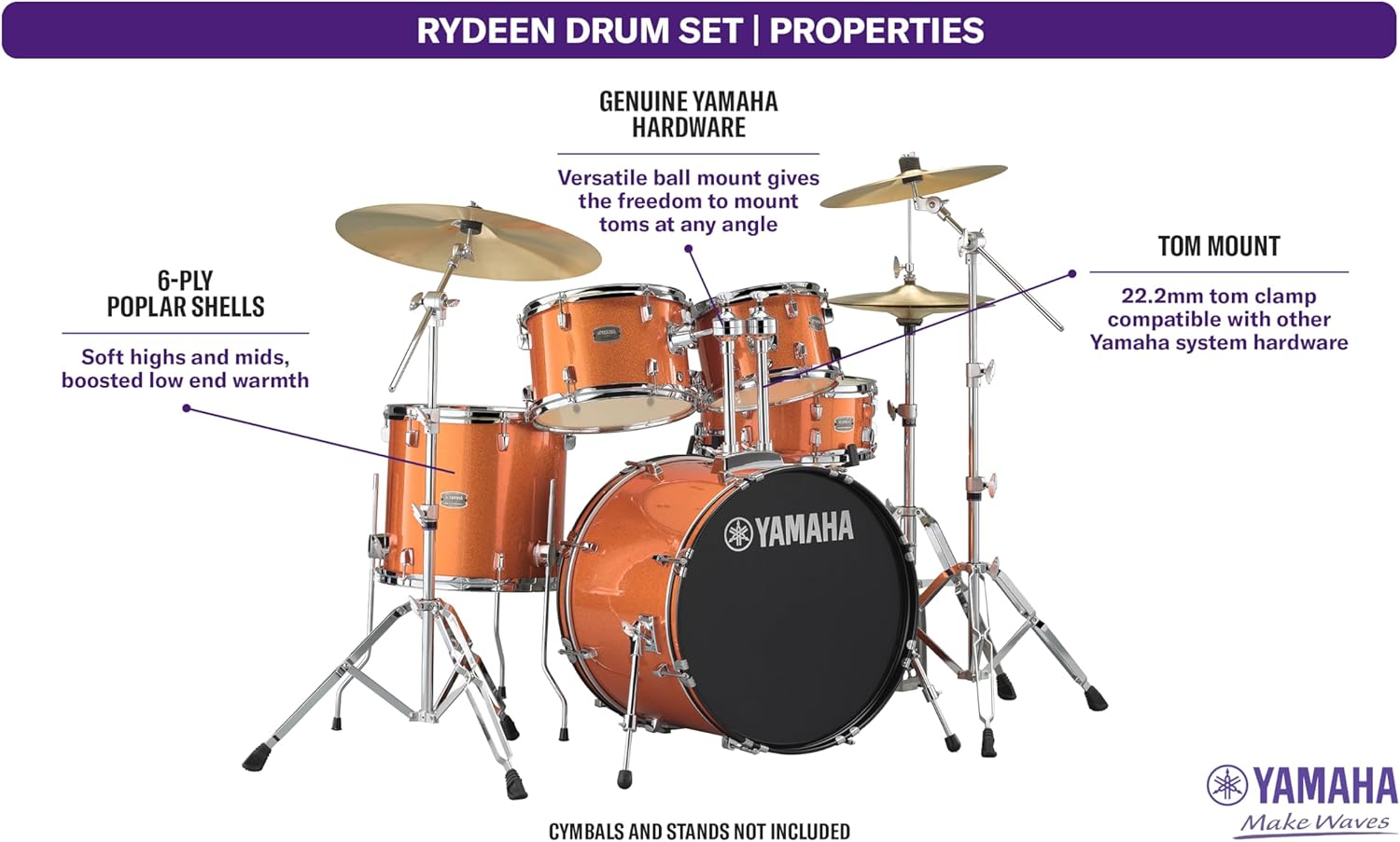 Yamaha Rydeen 5-Piece Drum Set With 22