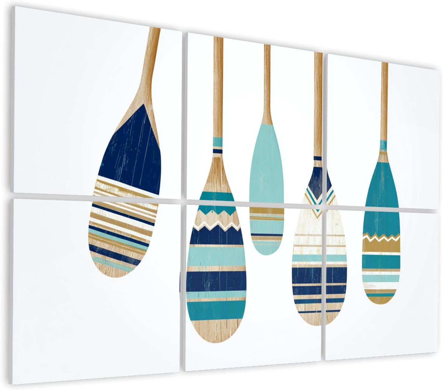 6 Pack Art Acoustic Panels Self Adhesive Painted wooden canoe Oar Modern contemporary beach decor Set Decorative Soundproof Wall Panels Sound Absorbing Panel 48