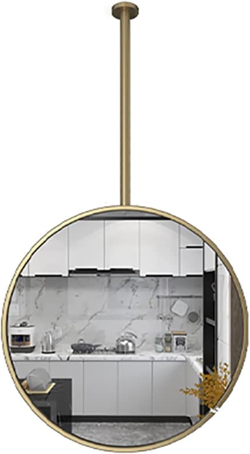 Ceiling Mounted Entryway Mirror Ceiling Mount Bathroom Wall Decor Mirror Hanging Rod Vanity Make-up Corner Mirror Wall Mount Mirrors Metal Pole Ceiling Suspended Mirror Circle Gold Black Pivot Mirror(