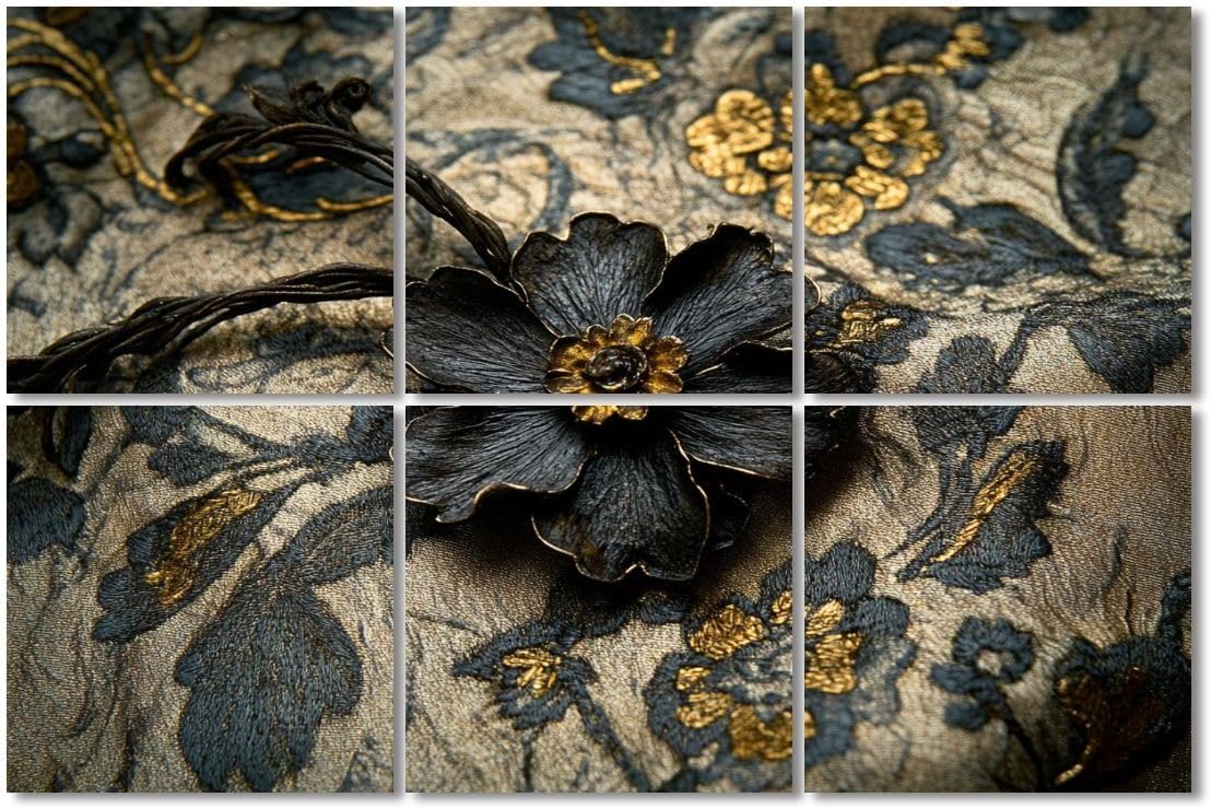 6 Pack Art Acoustic Panels Sound Absorbing Vintage Floral Black Botanical Moody Flower Prints Metal Gold Accents Decorative Soundproof Wall Panels Self Adhesive for Recording Studios Office 72