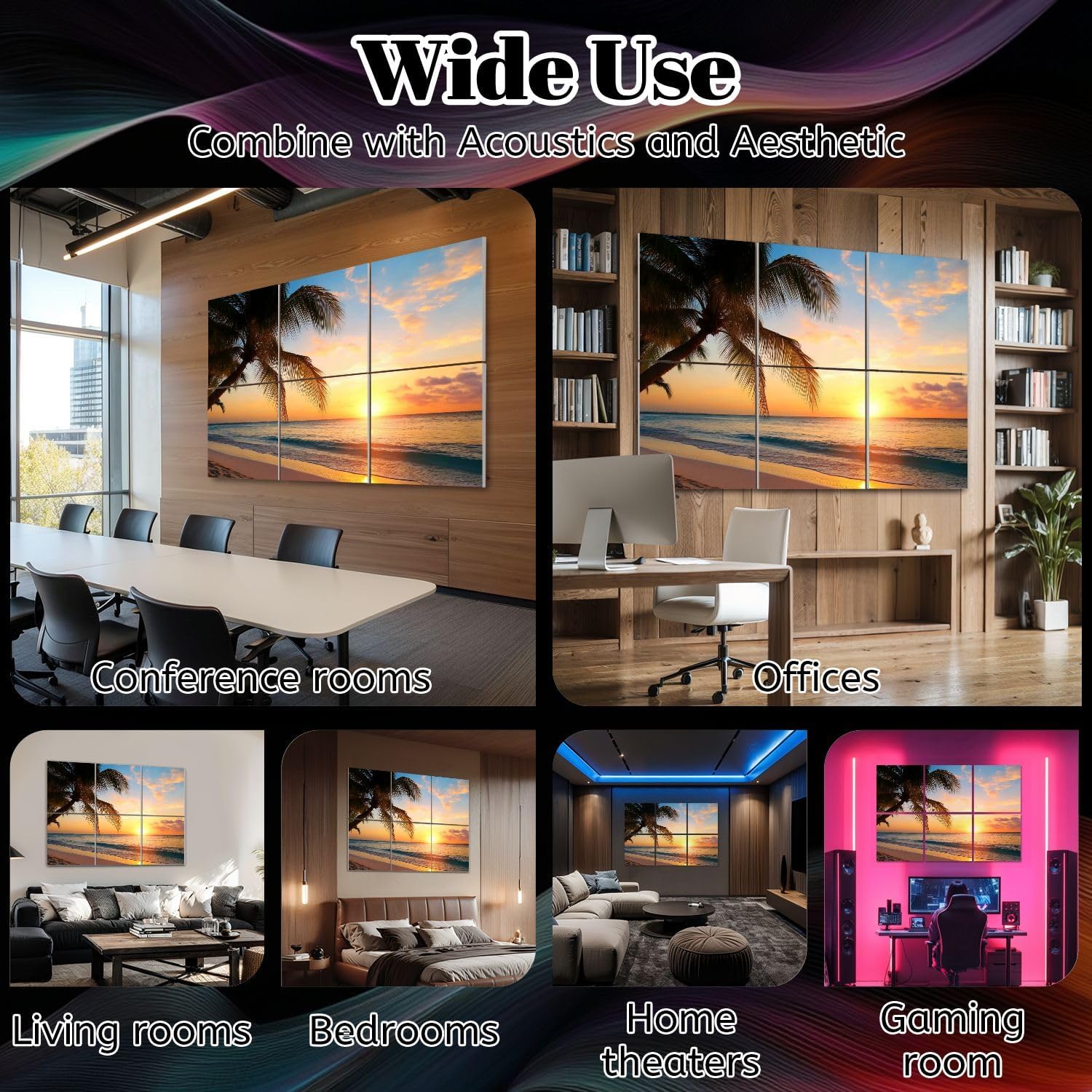 6 Pack Art Acoustic Panels Art Beautiful sunset tropical beach Sound Absorbing Panel 48