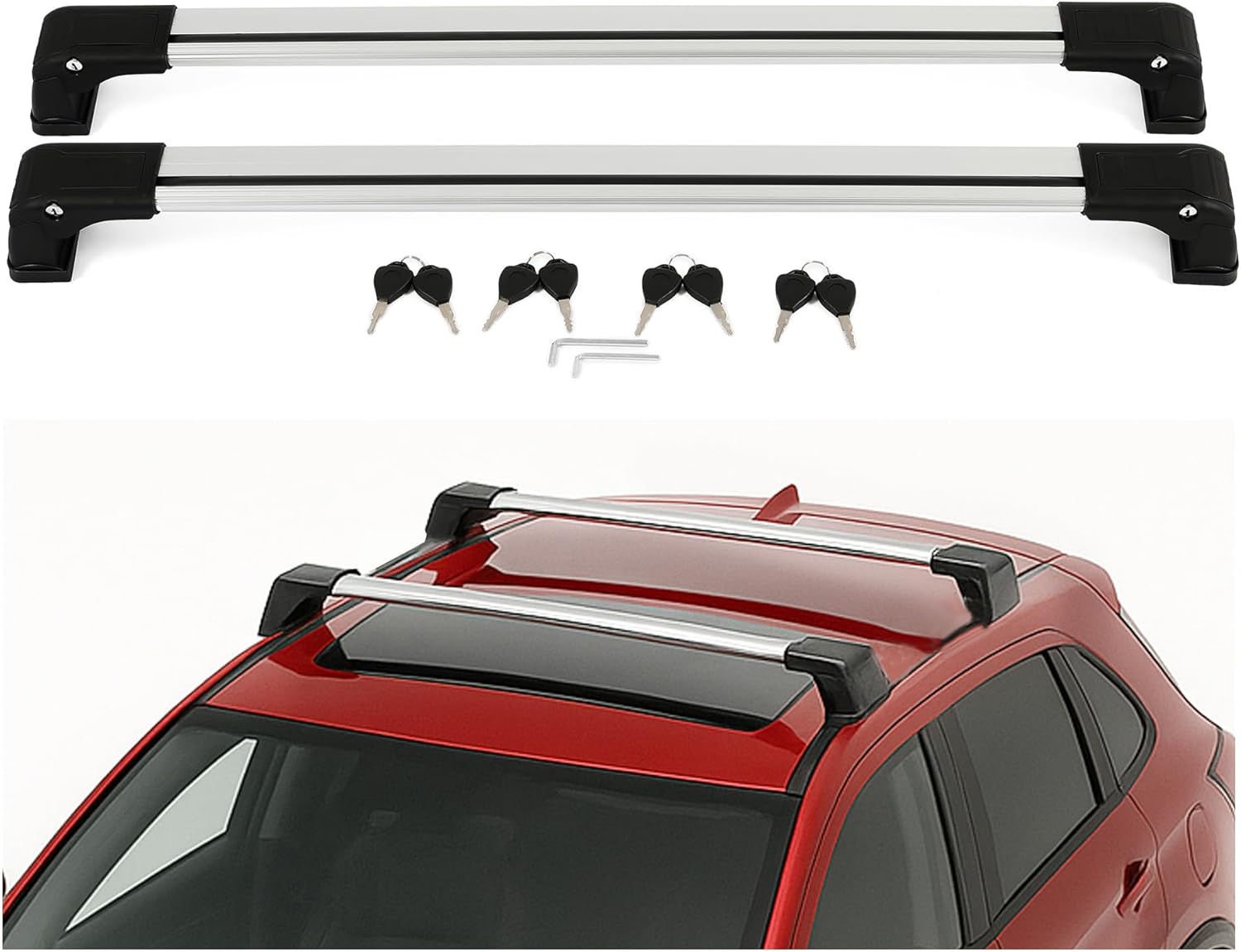 KUAFU Roof Rack Cross Bars Lockable Compatible with 2010-2024 Mitsubishi Outlander Sport/ASX w/Anti-Theft Locks Rail Rooftop Cargo Bag Luggage Carrier Kayak Silvery & Black