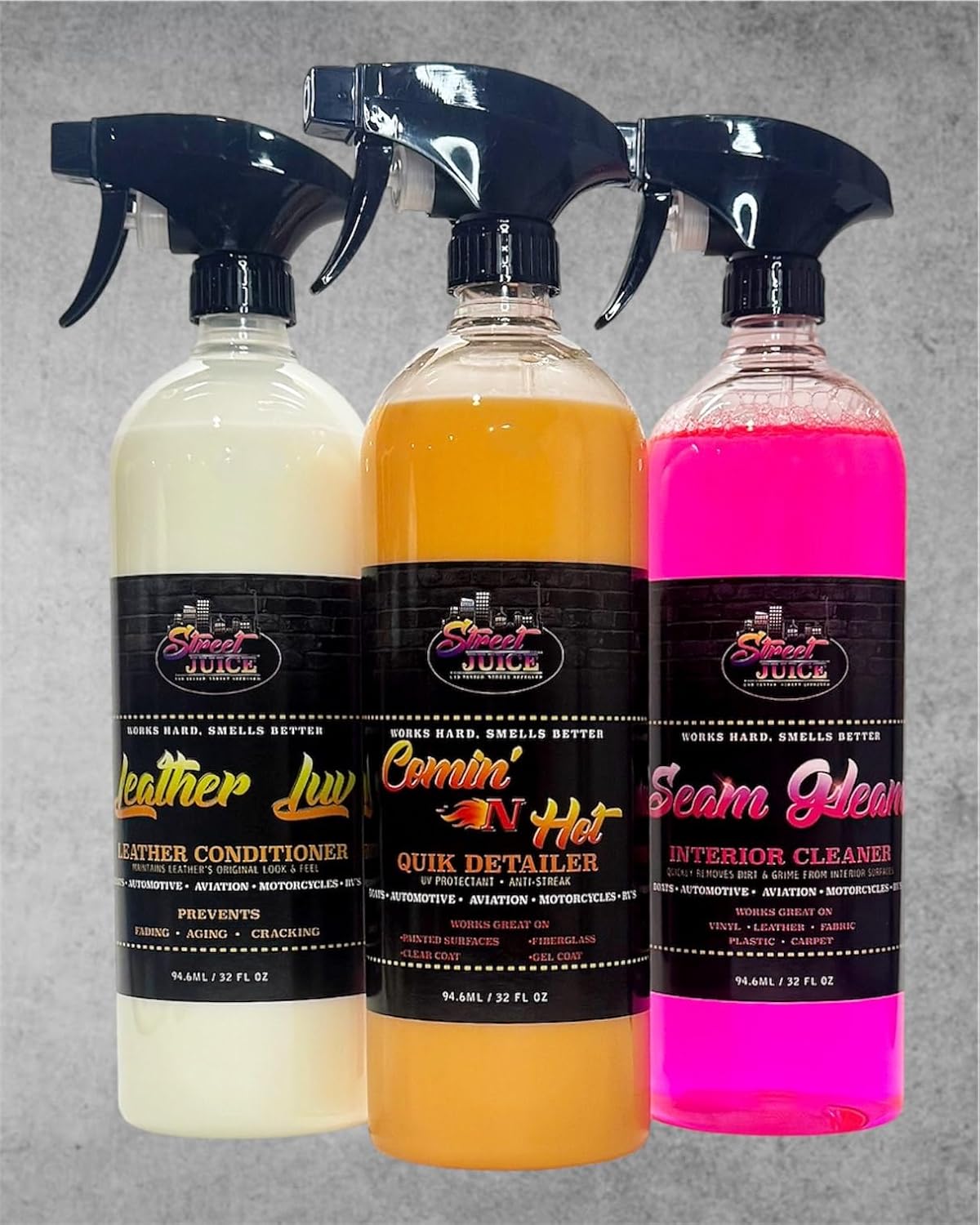 32oz Tri-Power 3 TP-332 Street Juice Products Car Care Kit, Includes Spray Wax, Interior Cleaner, & Leather Conditioner (3 Piece Kit) 32oz